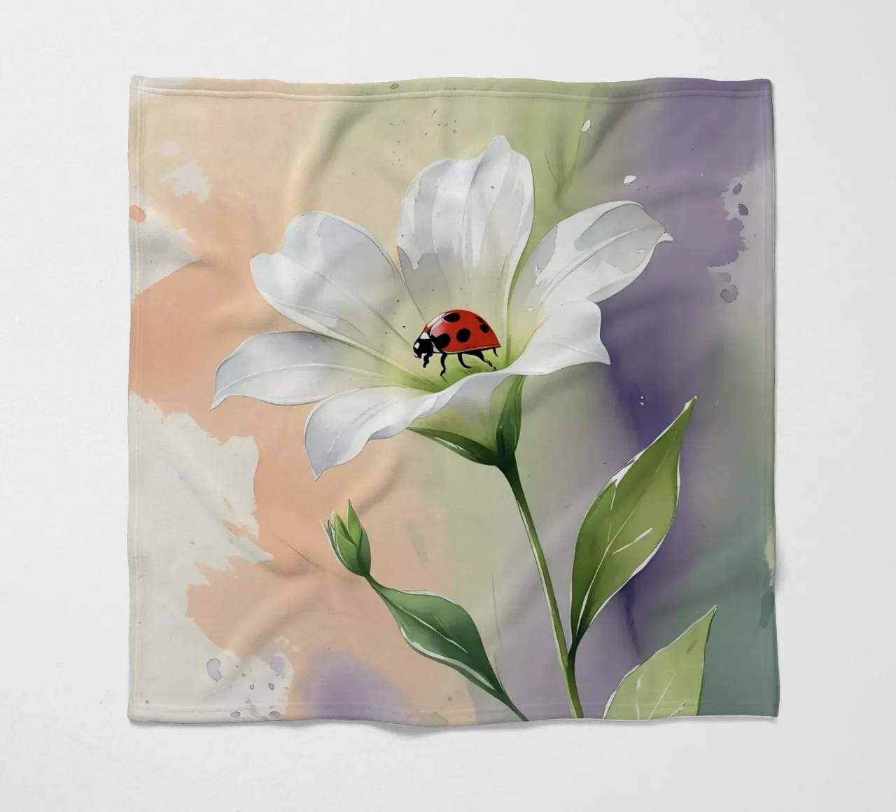 Giglio bianco con coccinella Poster acquerellato coperta in pile da Bloom And Brush