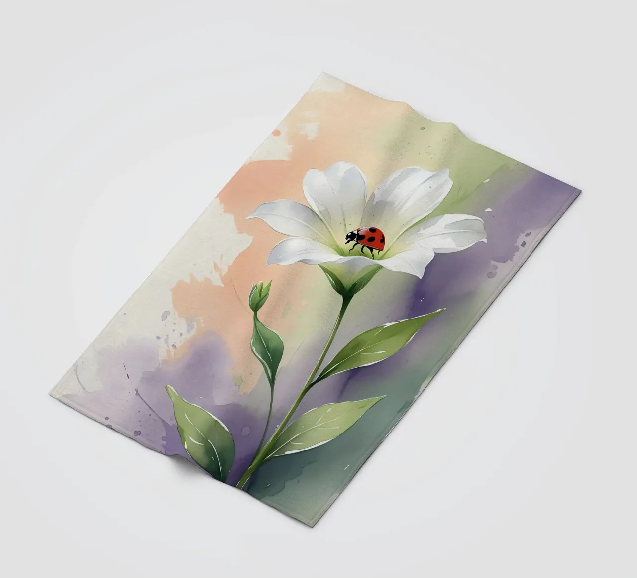 Giglio bianco con coccinella Poster acquerellato coperta in pile da Bloom And Brush