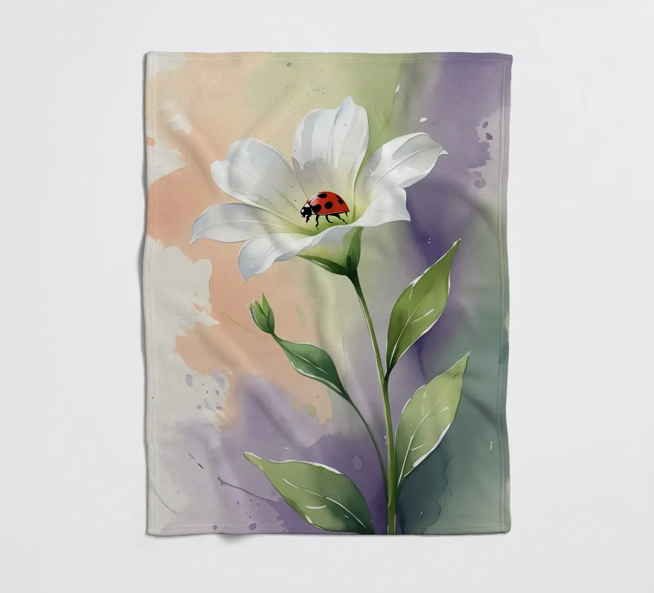 Giglio bianco con coccinella Poster acquerellato coperta in pile da Bloom And Brush