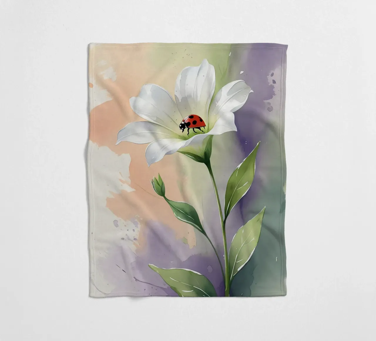 Giglio bianco con coccinella Poster acquerellato coperta in pile da Bloom And Brush