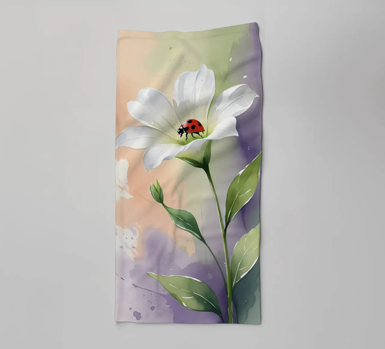Giglio bianco con coccinella Poster acquerellato asciugamano da bagno da Bloom And Brush