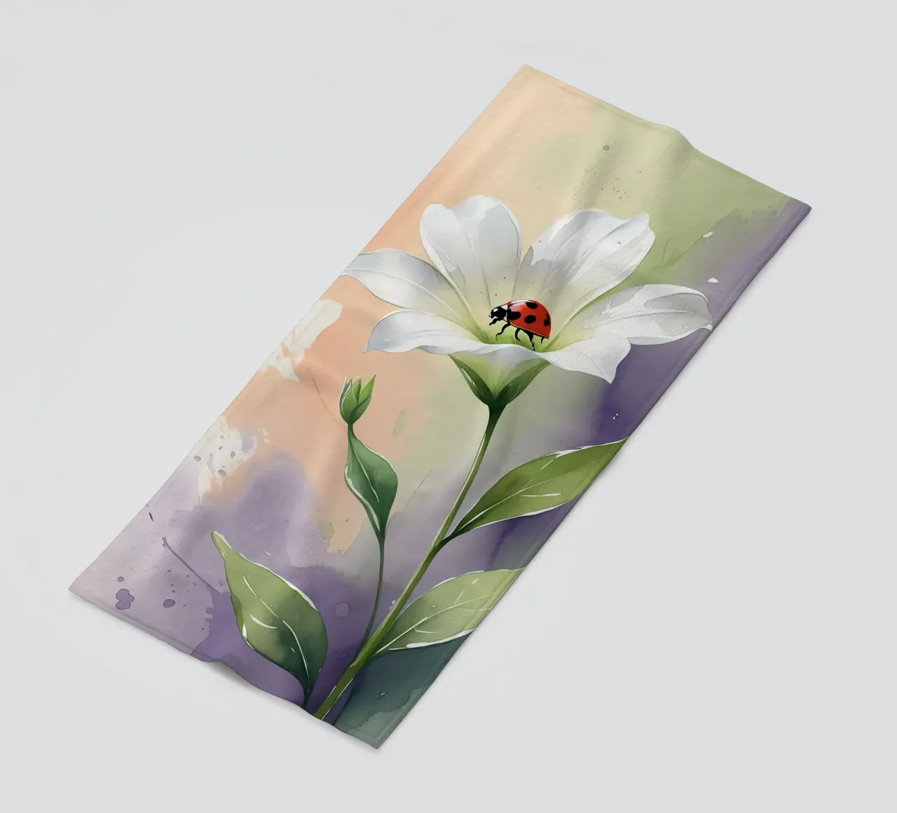 Giglio bianco con coccinella Poster acquerellato telo mare da Bloom And Brush