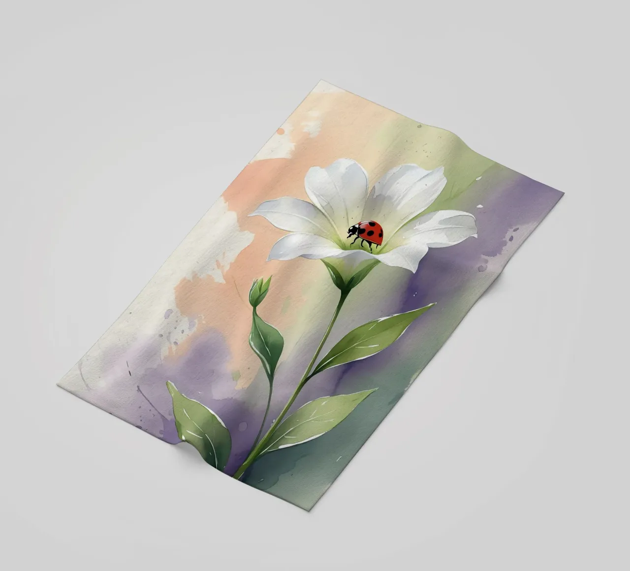 Giglio bianco con coccinella Poster acquerellato telo mare da Bloom And Brush