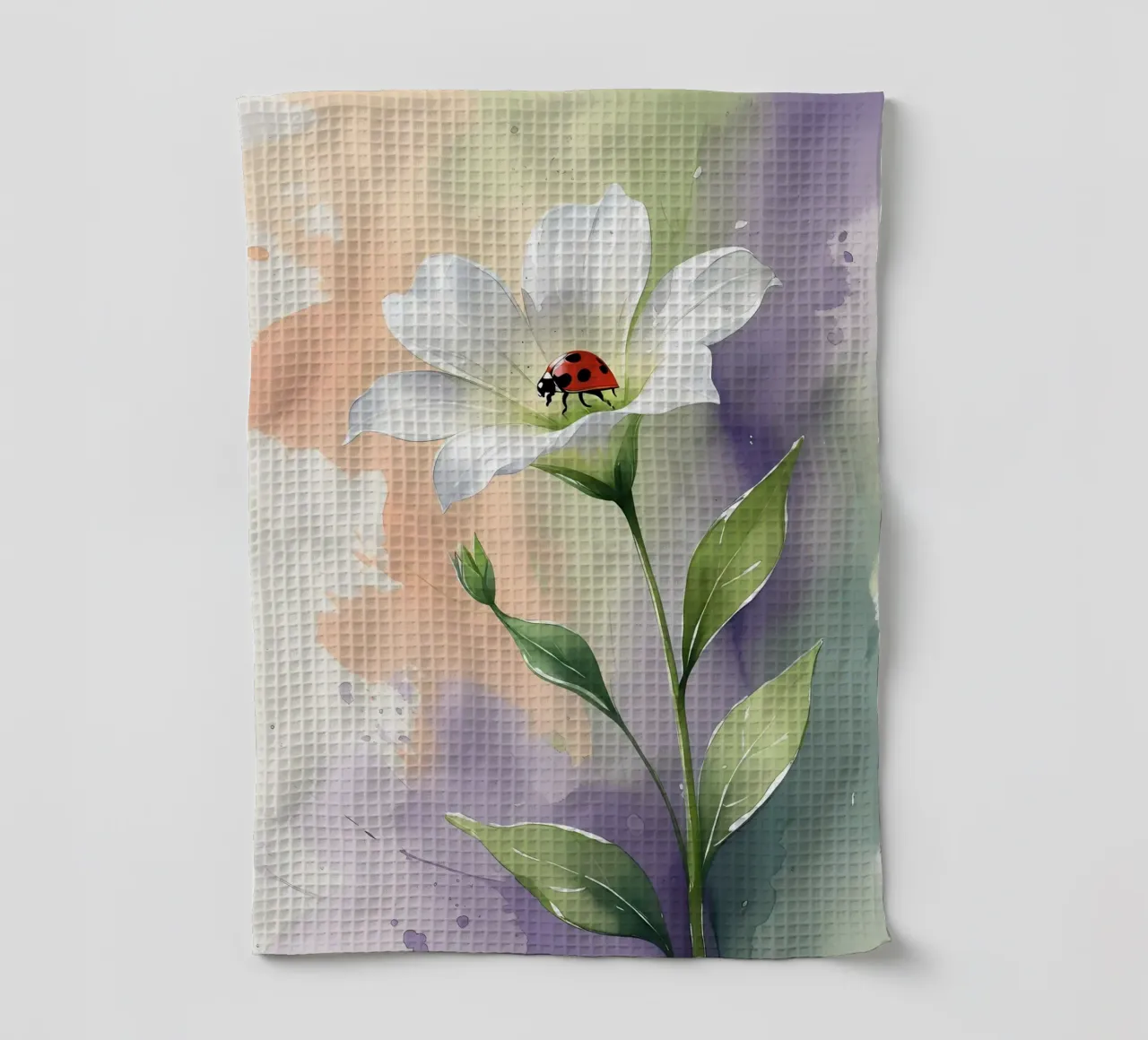 Giglio bianco con coccinella Poster acquerellato canovaccio da cucina da Bloom And Brush