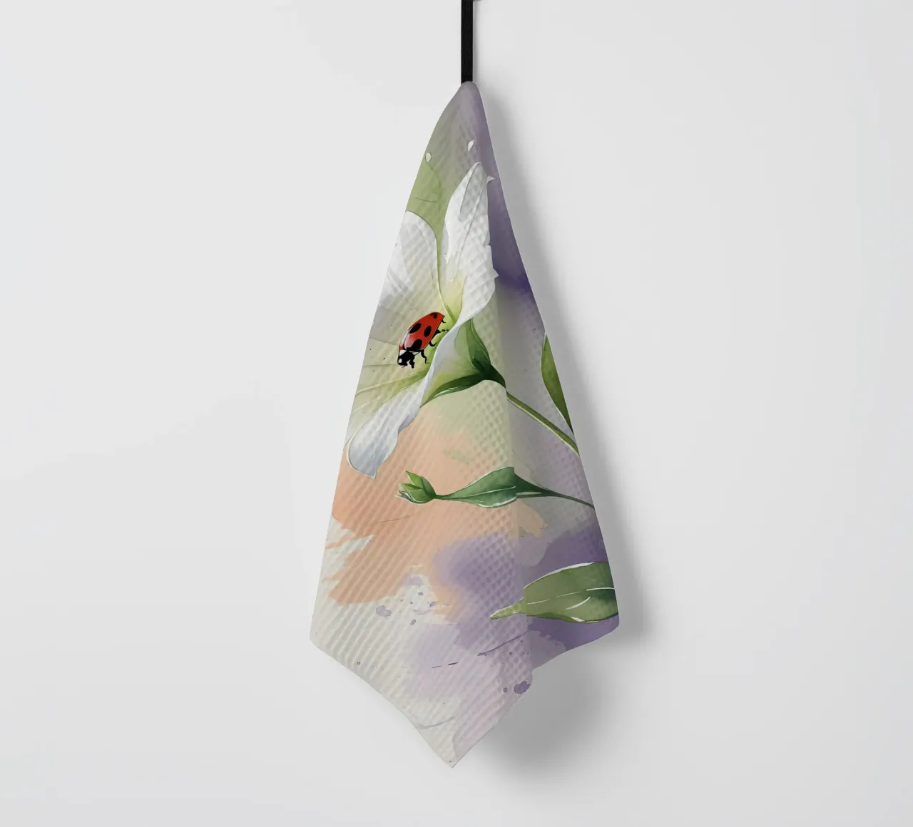 Giglio bianco con coccinella Poster acquerellato canovaccio da cucina da Bloom And Brush