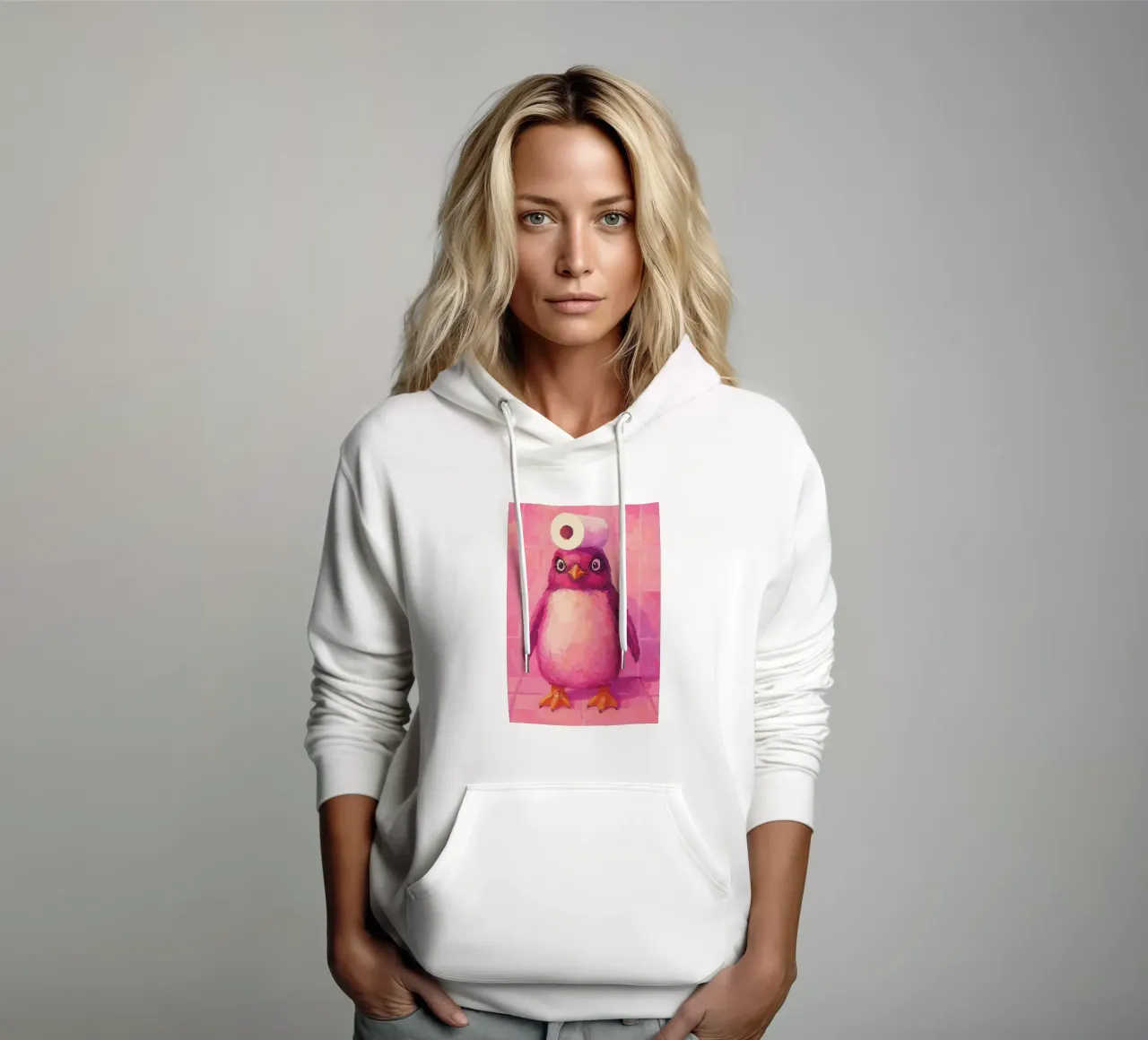 Pinguino rosa con cappello in carta igienica felpa con cappuccio da Tory