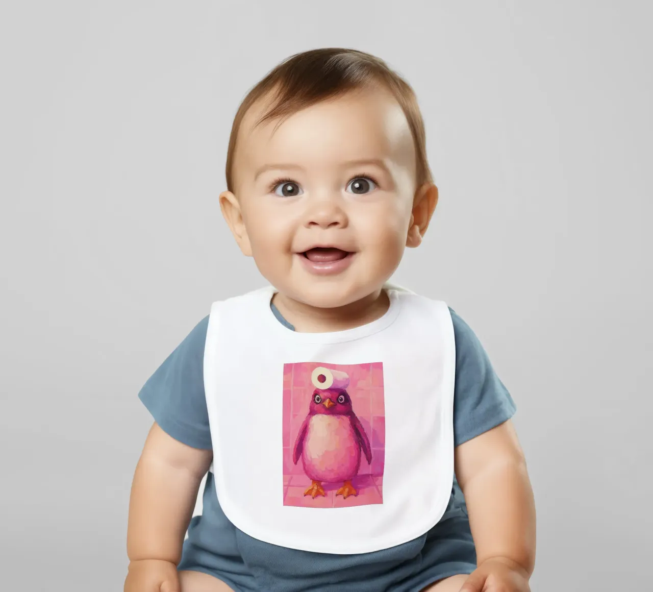 Pinguino rosa con cappello in carta igienica bavaglino da Tory