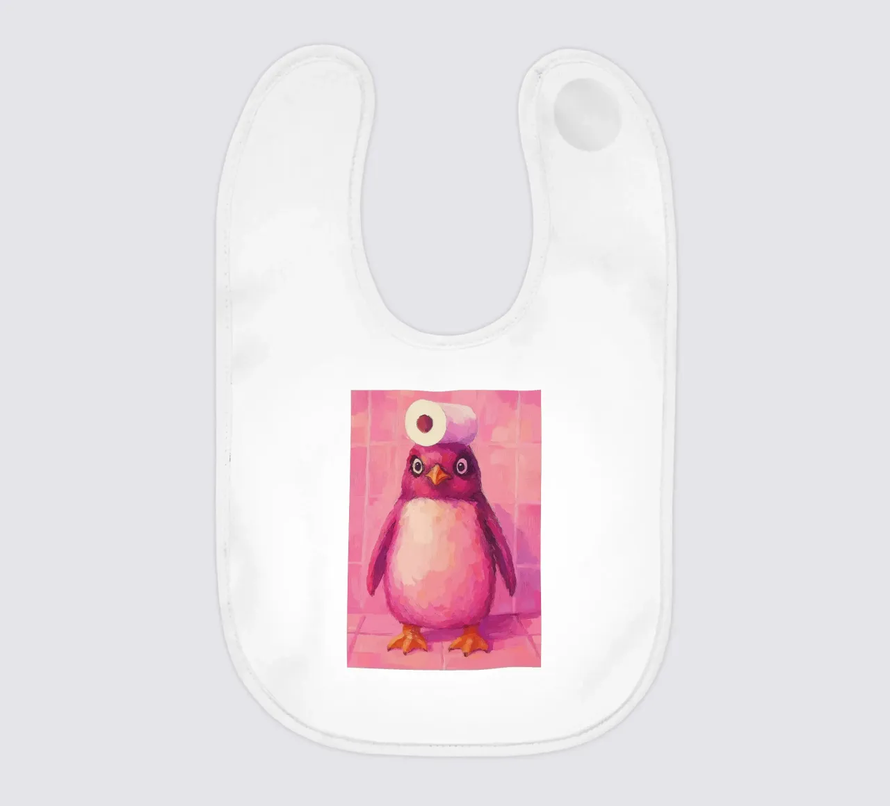 Pinguino rosa con cappello in carta igienica bavaglino da Tory