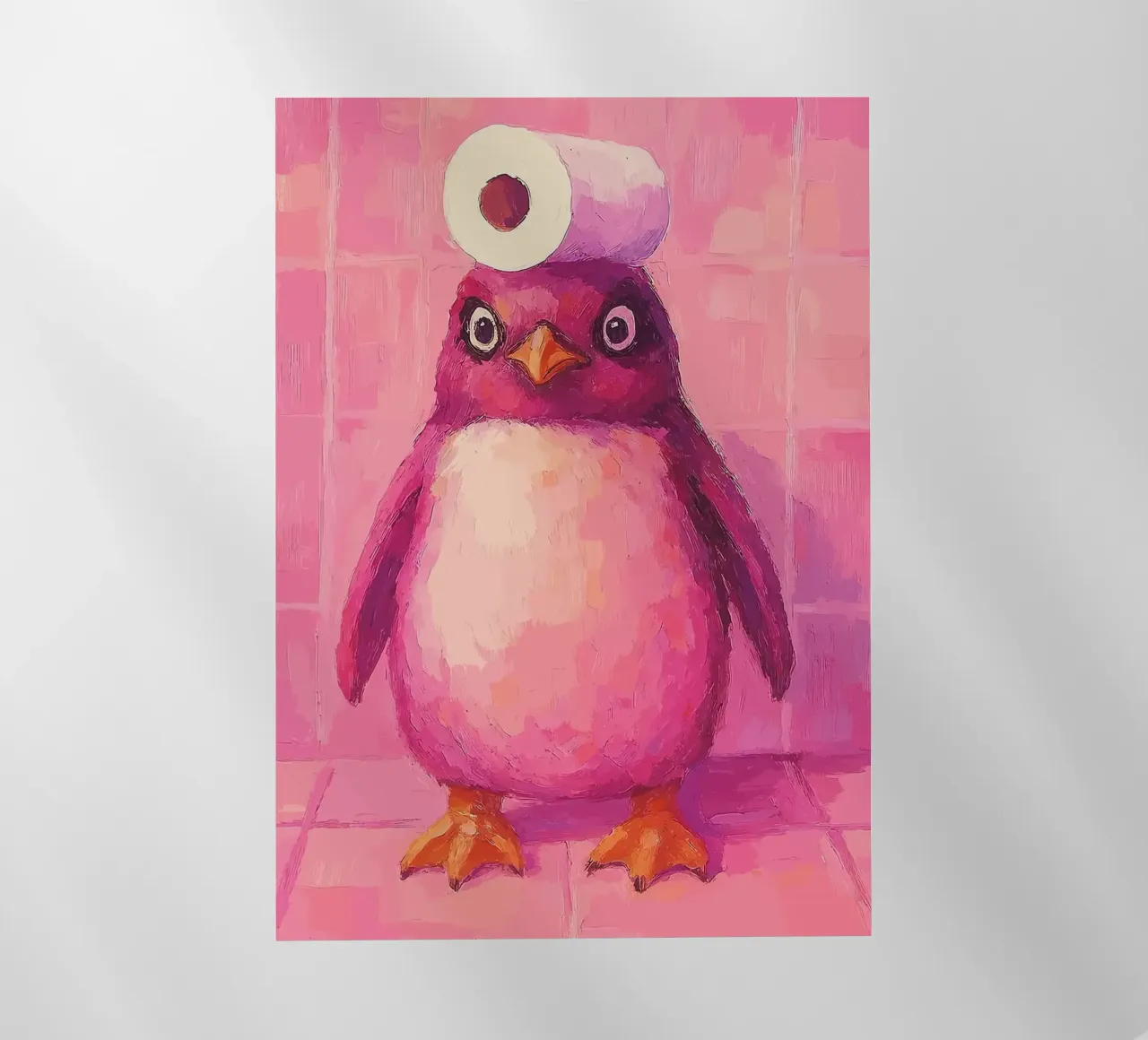 Pinguino rosa con cappello in carta igienica pellicola backlit da Tory