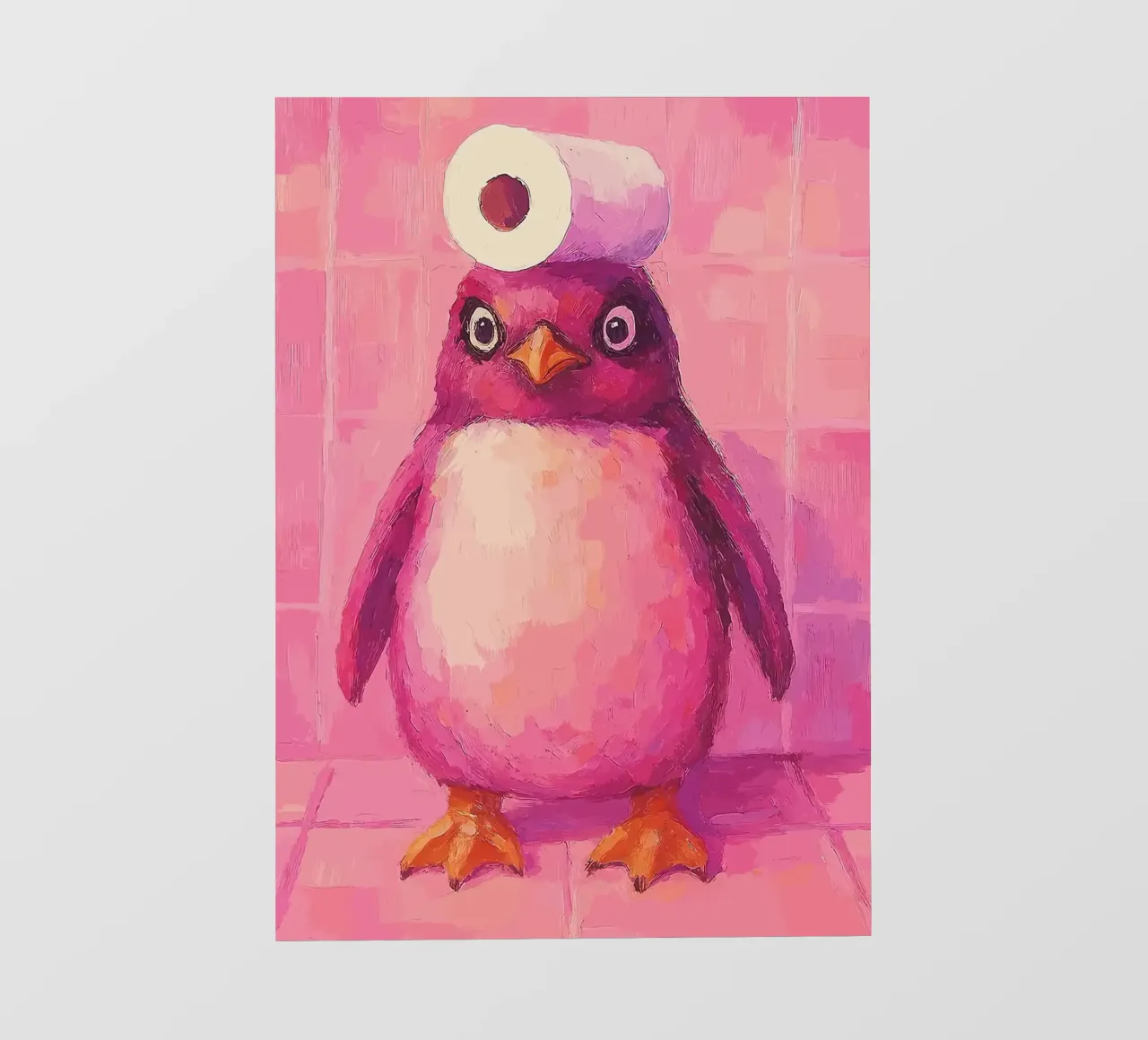 Pinguino rosa con cappello in carta igienica pellicola backlit da Tory