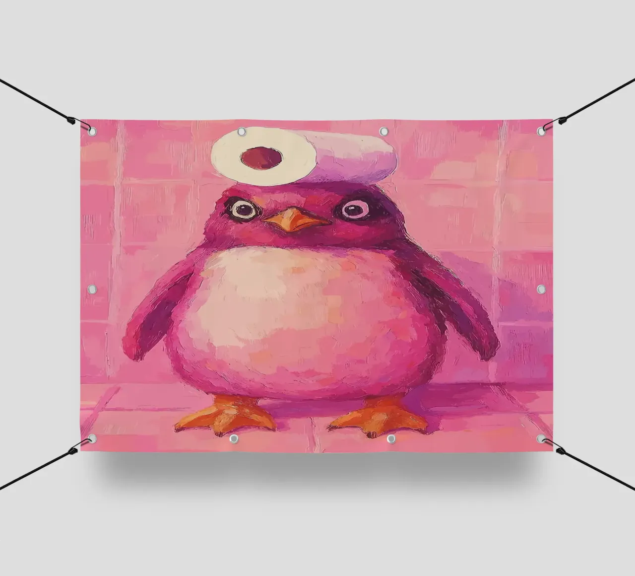 Pinguino rosa con cappello in carta igienica telo in pvc da Tory