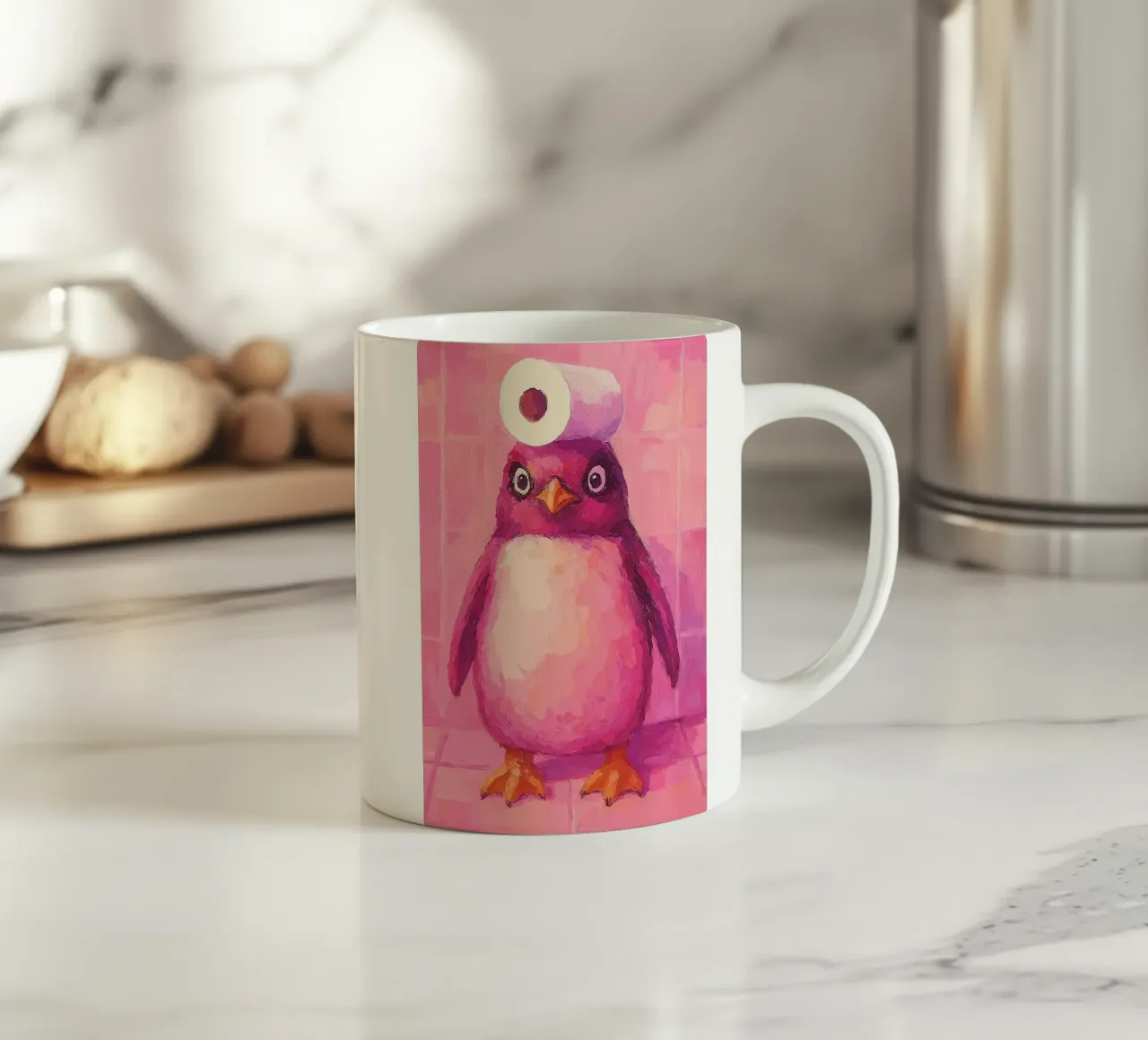 Pinguino rosa con cappello in carta igienica tazza in ceramica da Tory