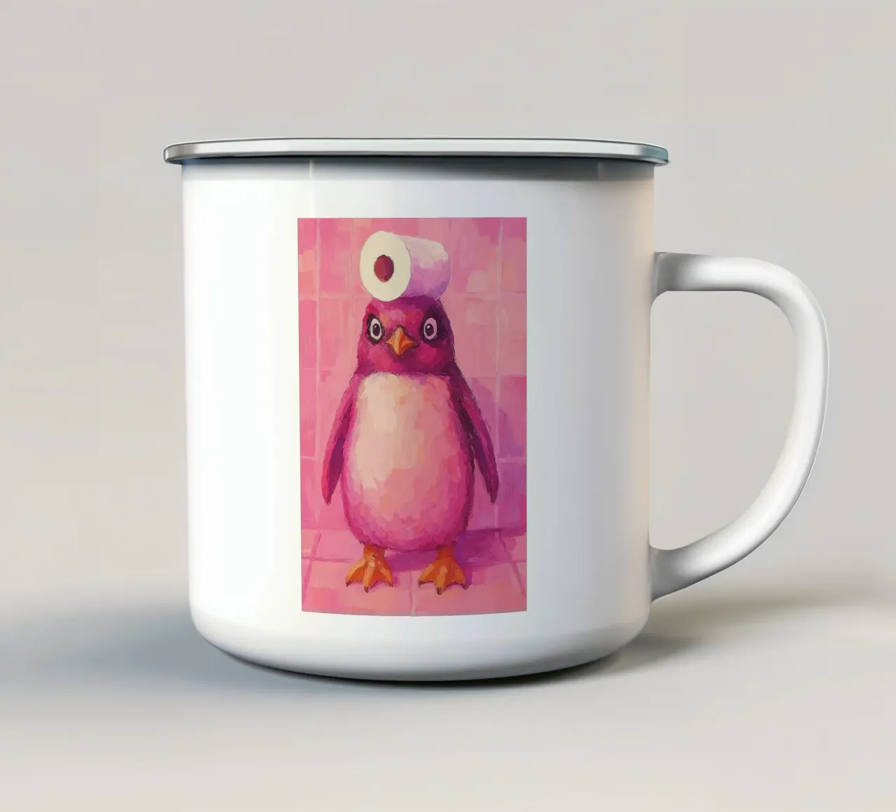 Pinguino rosa con cappello in carta igienica tazza in smalto da Tory