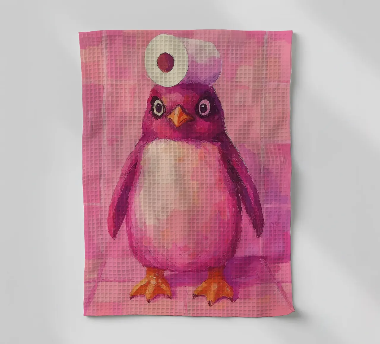 Pinguino rosa con cappello in carta igienica canovaccio da cucina da Tory