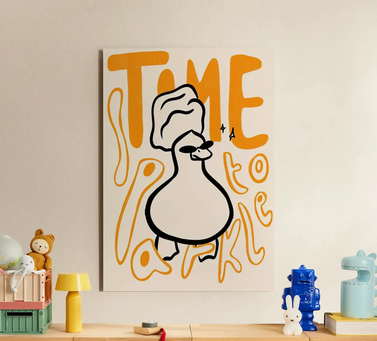 Illustrazione dell'anatra Time to Sparkle alluminio dibond da Tory