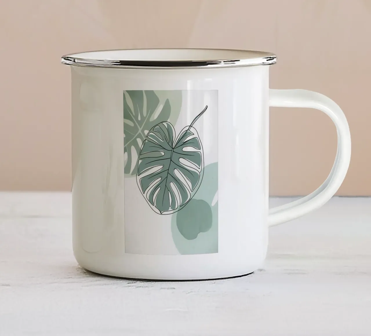 Poster astratto moderno con foglie di Monstera tazza in smalto da Bloom And Brush