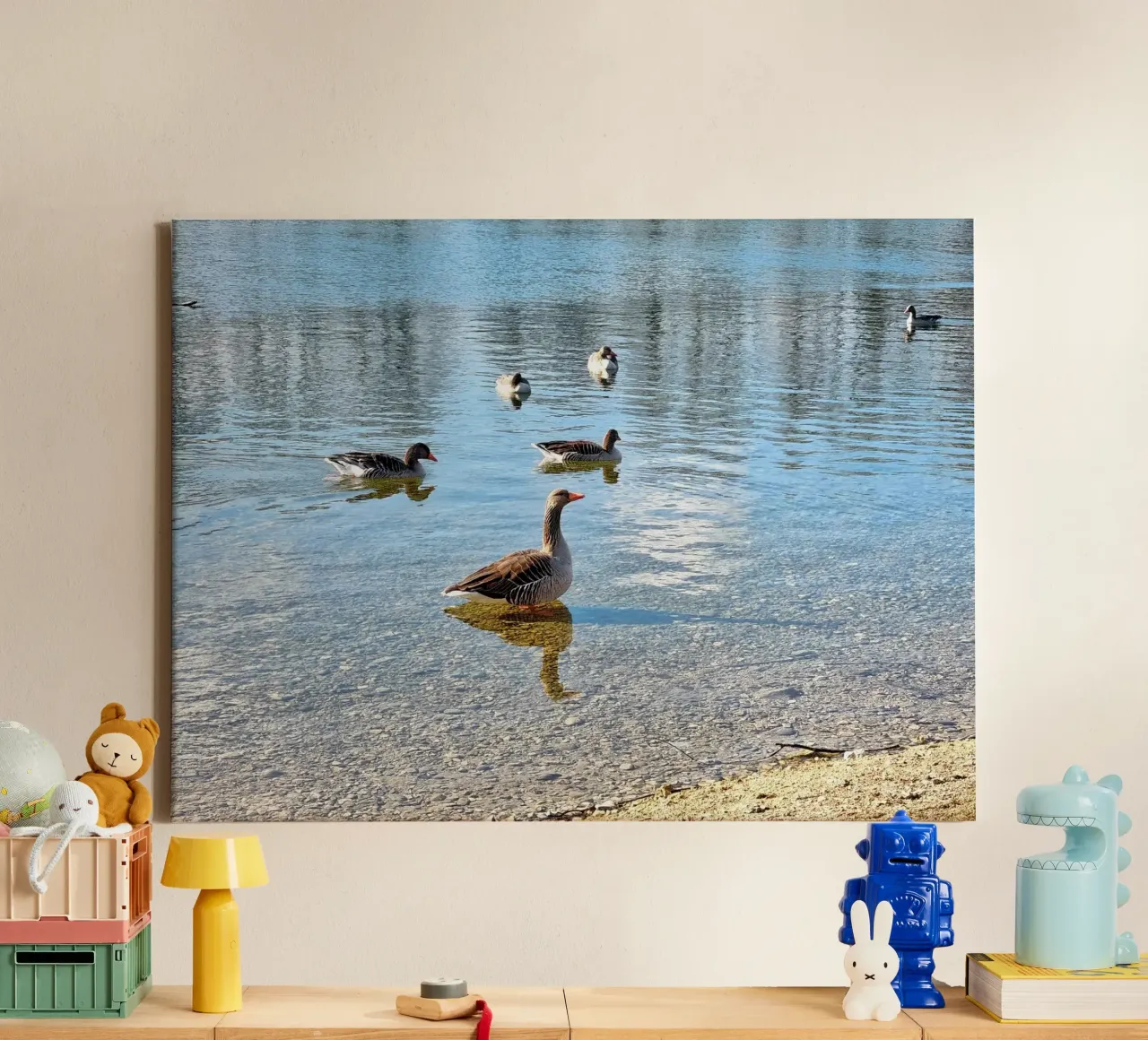 Geese & ducks on the lake canvas by dava