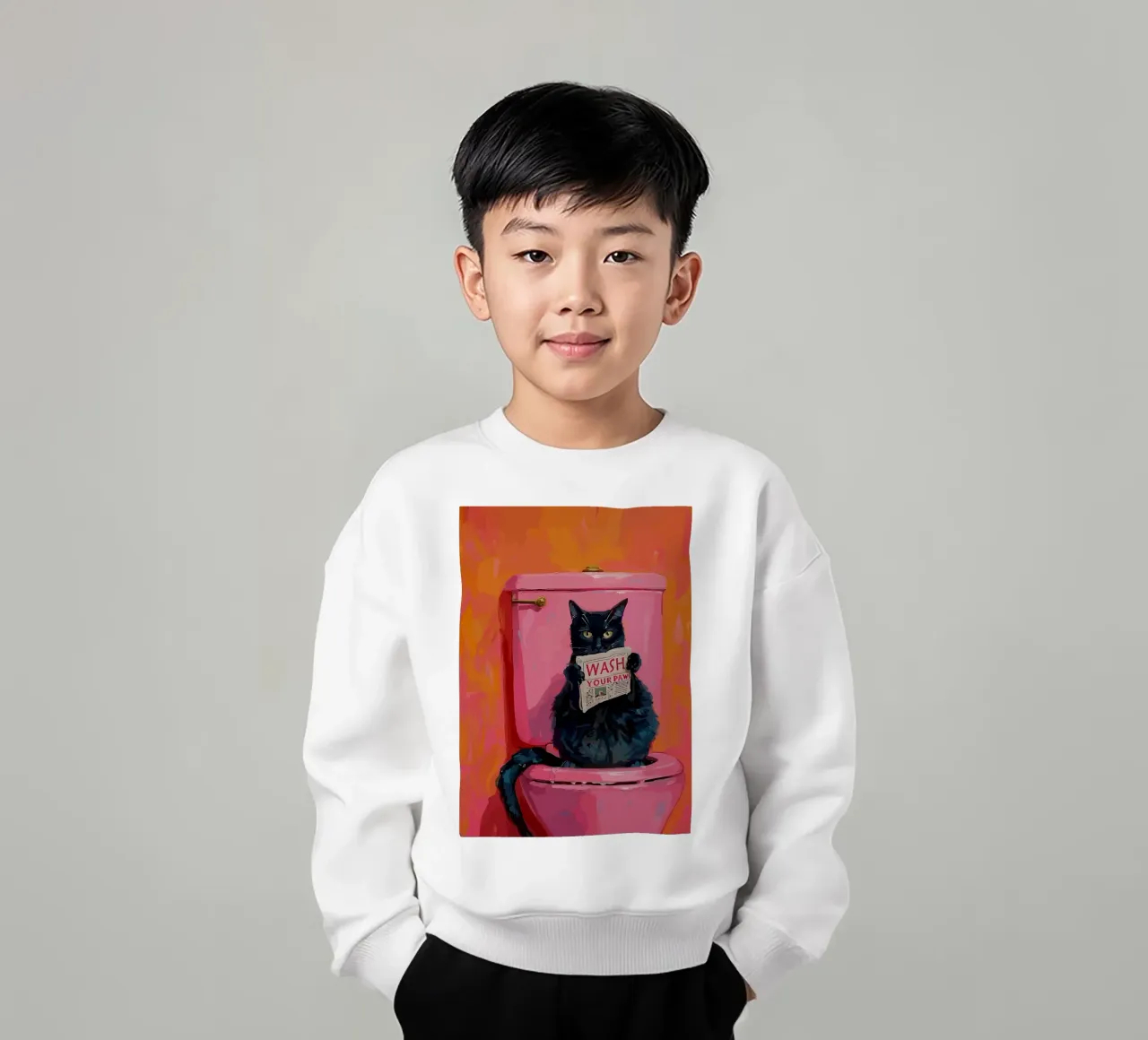 Gato en el retrete con un periódico sudadera para niño de bazi