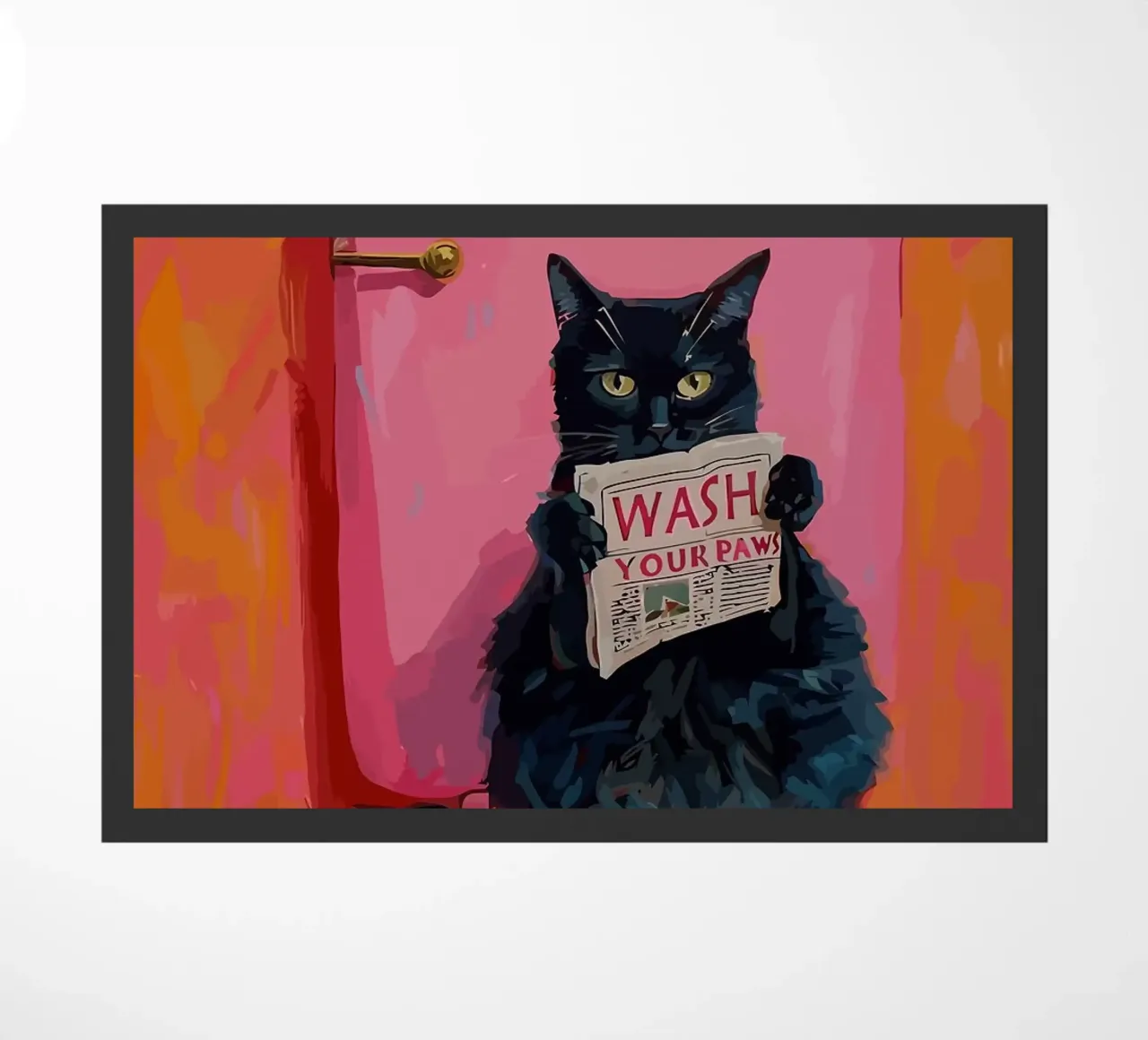 Gato en el retrete con un periódico felpudo de bazi