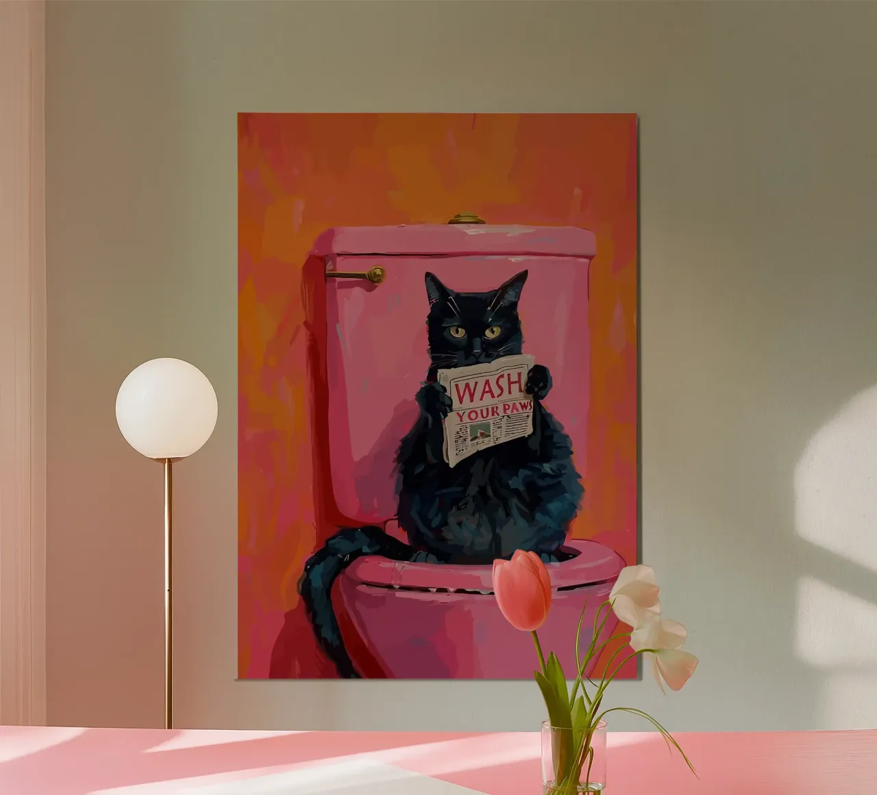 Cat on Toilet with Newspaper poster with aluminum frame by bazi
