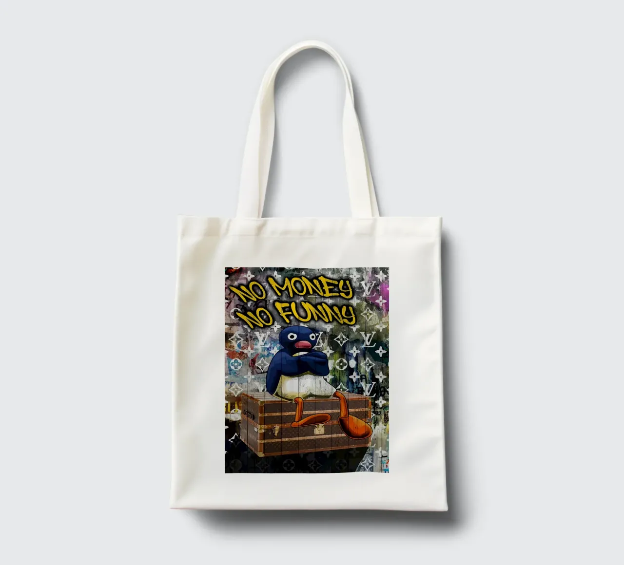 Pingu Niente soldi niente divertimento borsa in juta da bazi