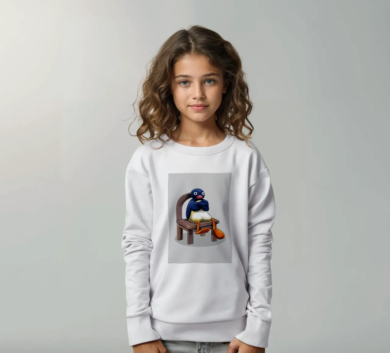 Pingu seduto sulla sedia felpa bambino da bazi