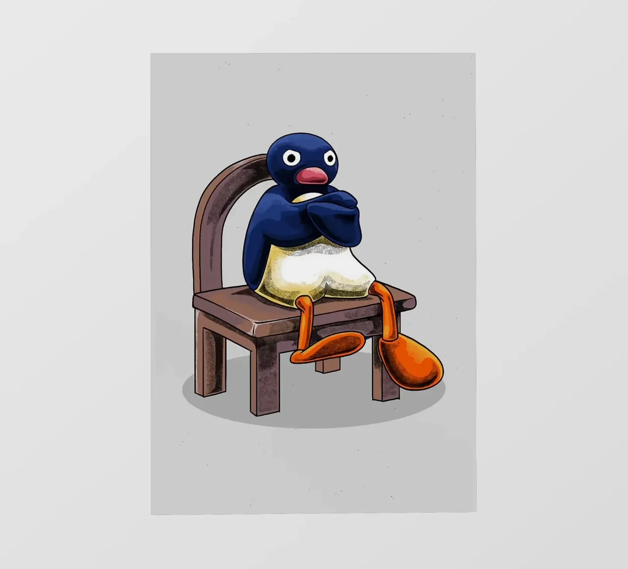 Pingu seduto sulla sedia telo in pvc da bazi