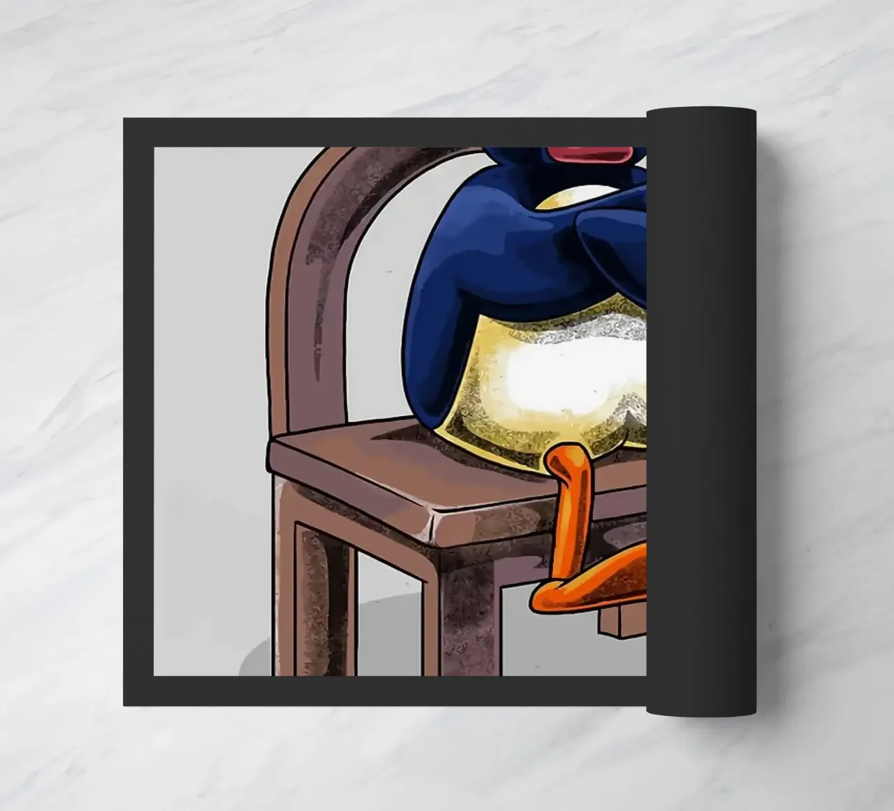 Pingu seduto sulla sedia zerbino da bazi
