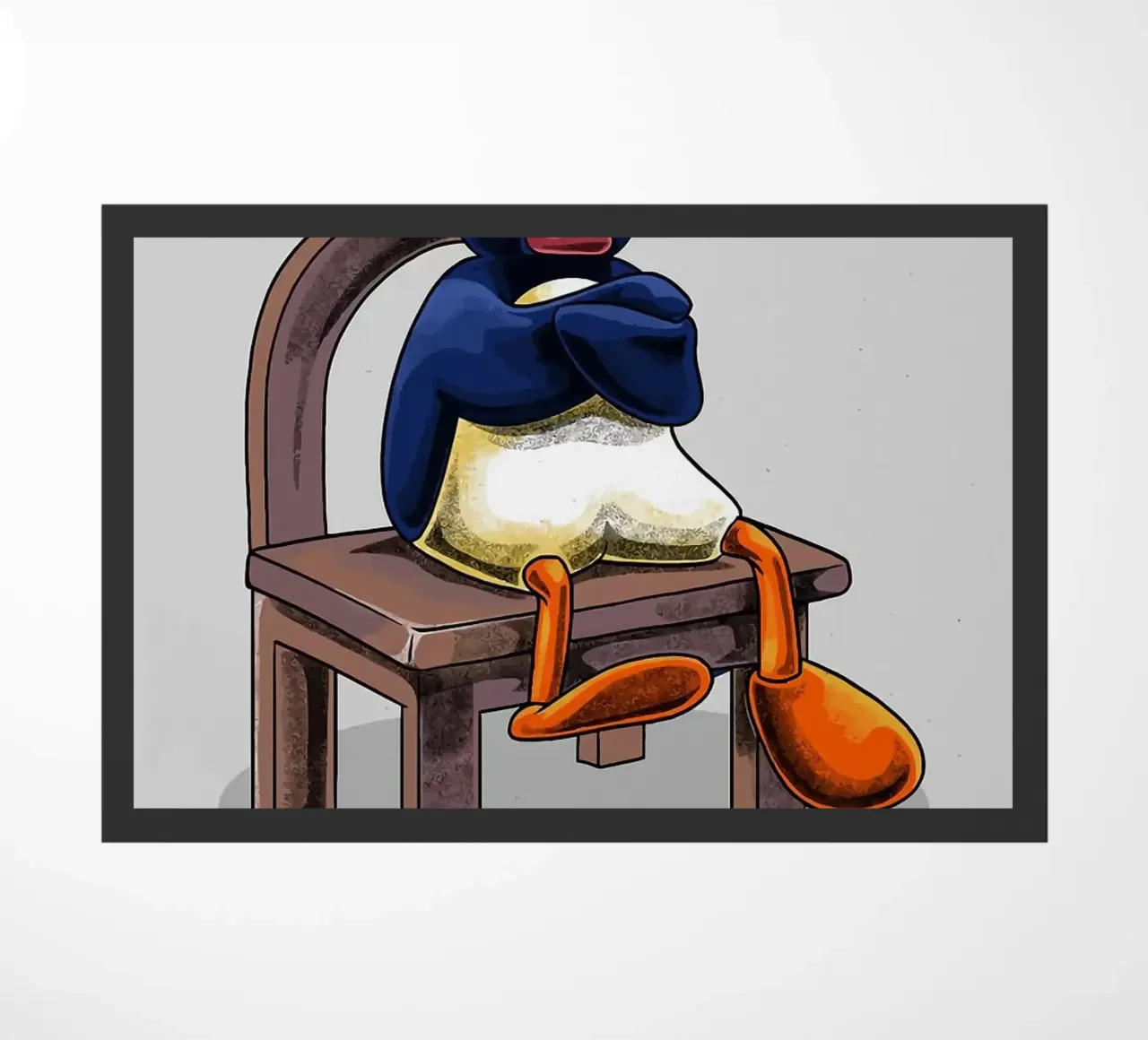 Pingu seduto sulla sedia zerbino da bazi