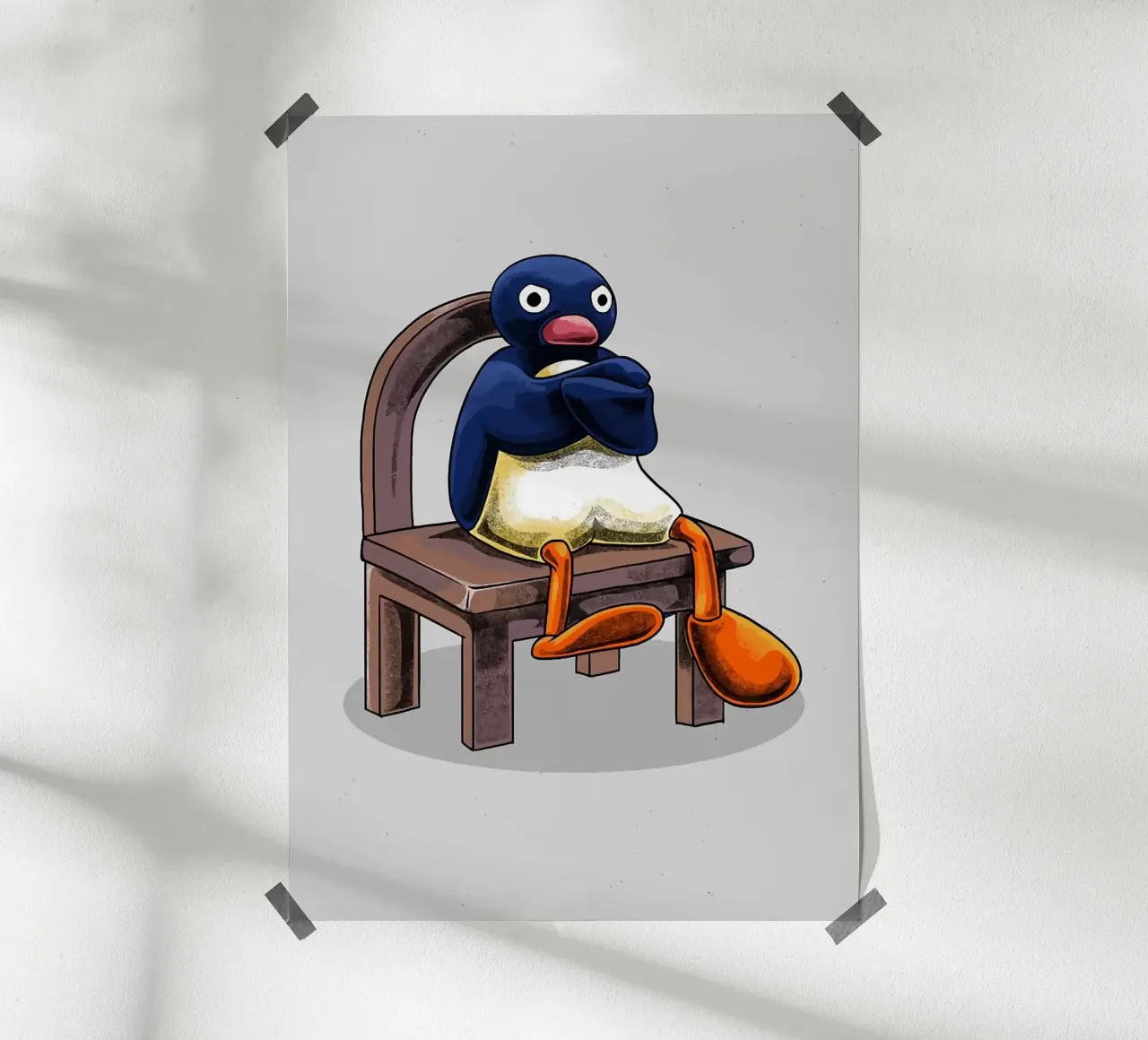 Pingu seduto sulla sedia carta hahnemühle da bazi