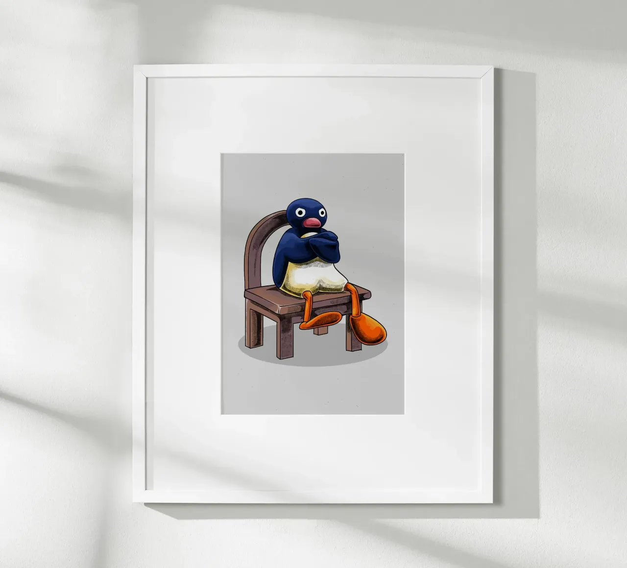 Pingu seduto sulla sedia carta hahnemühle da bazi