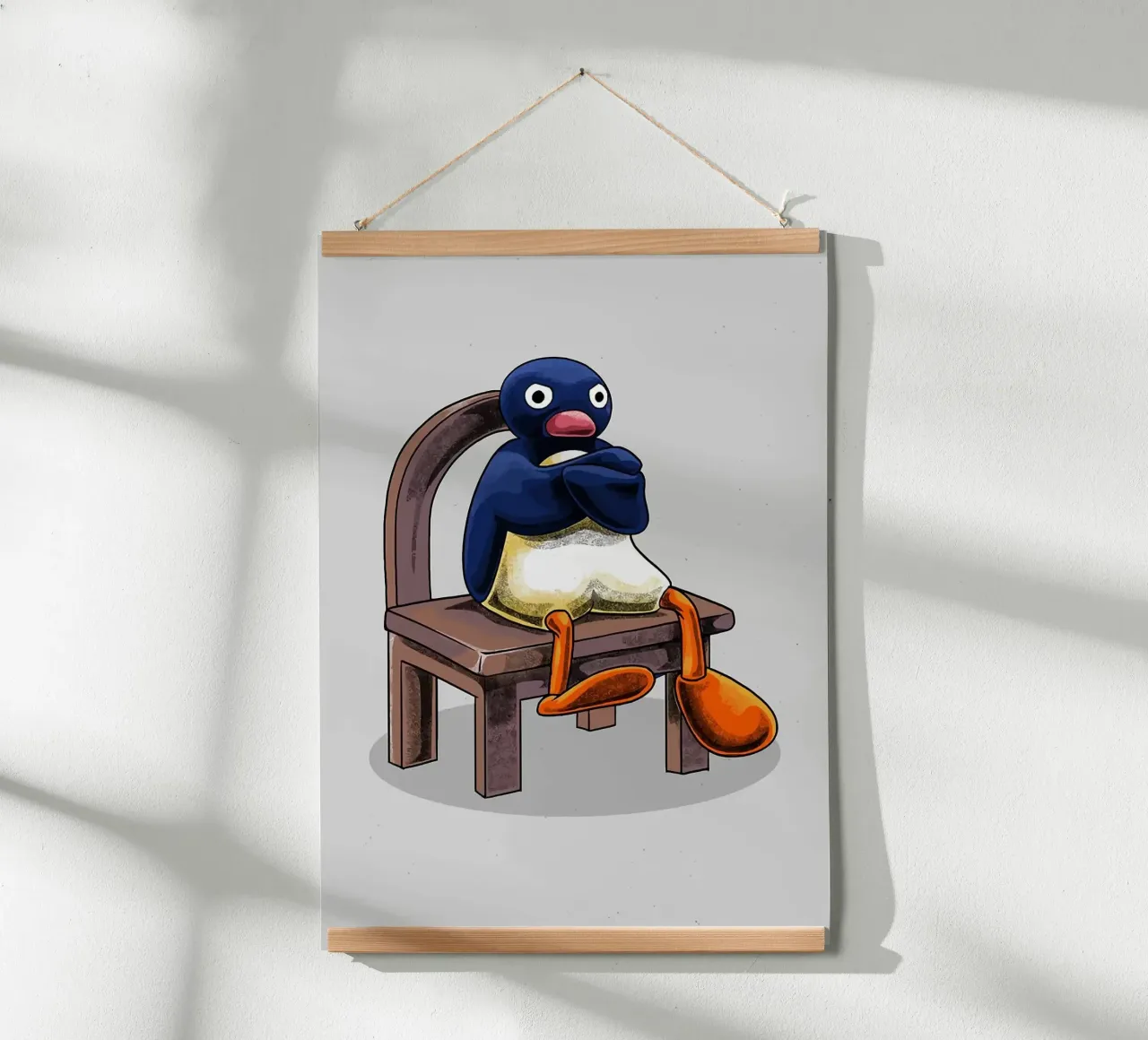 Pingu seduto sulla sedia carta hahnemühle da bazi