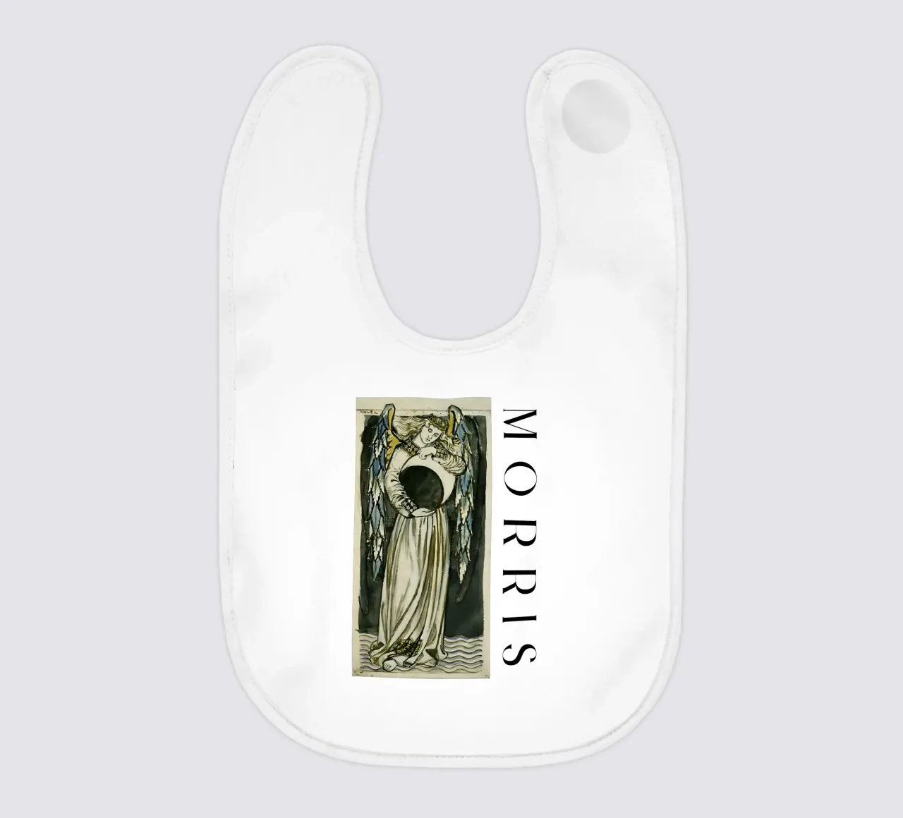 Angelo notturno con in mano una luna calante bavaglino da arleneturnershop