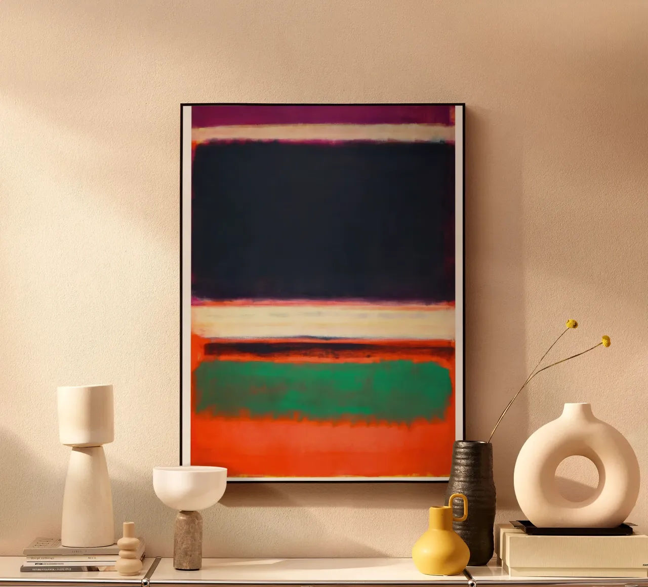 Magenta, nero e verde su arancione alluminio dibond da traveler