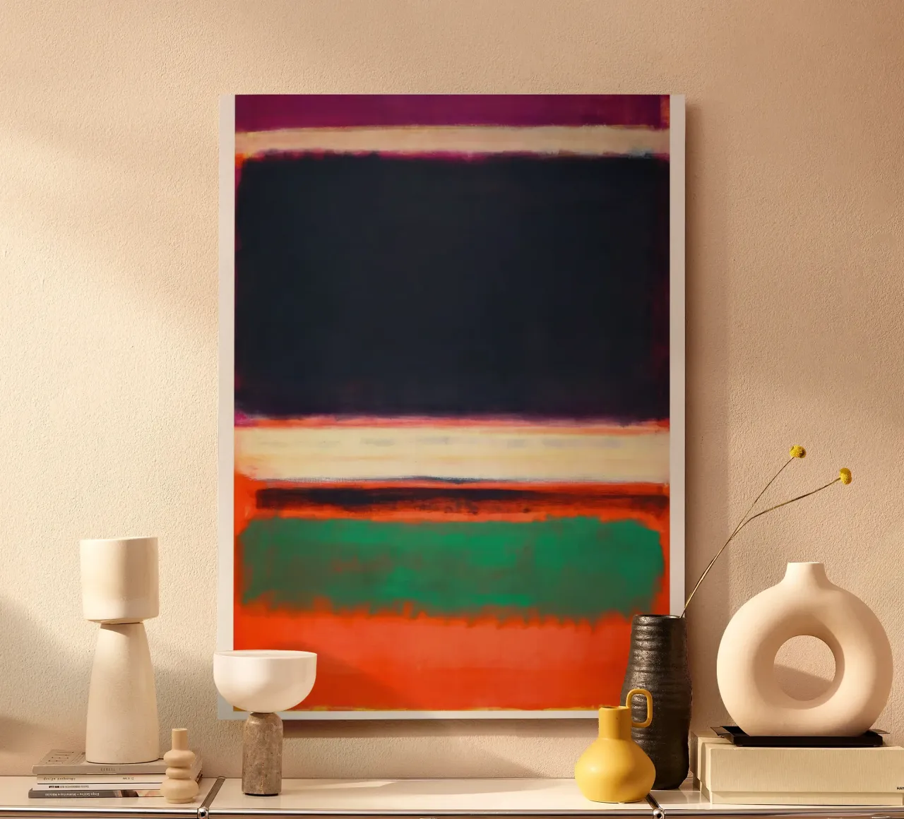 Magenta, nero e verde su arancione alluminio dibond da traveler