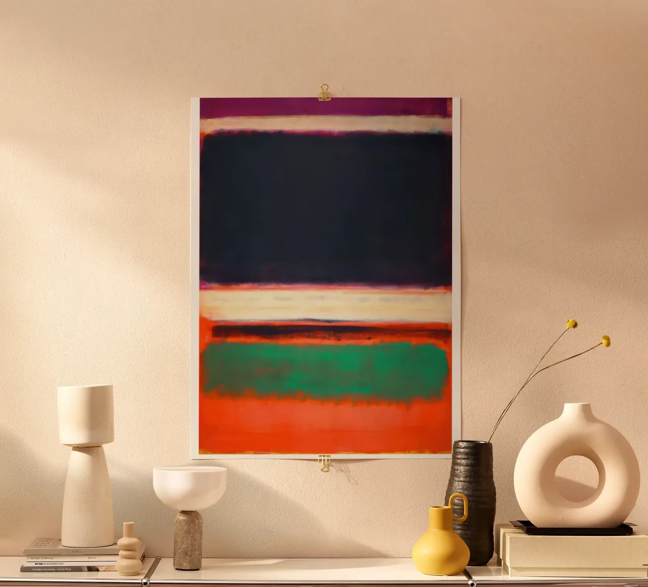Magenta, nero e verde su arancione carta hahnemühle da traveler