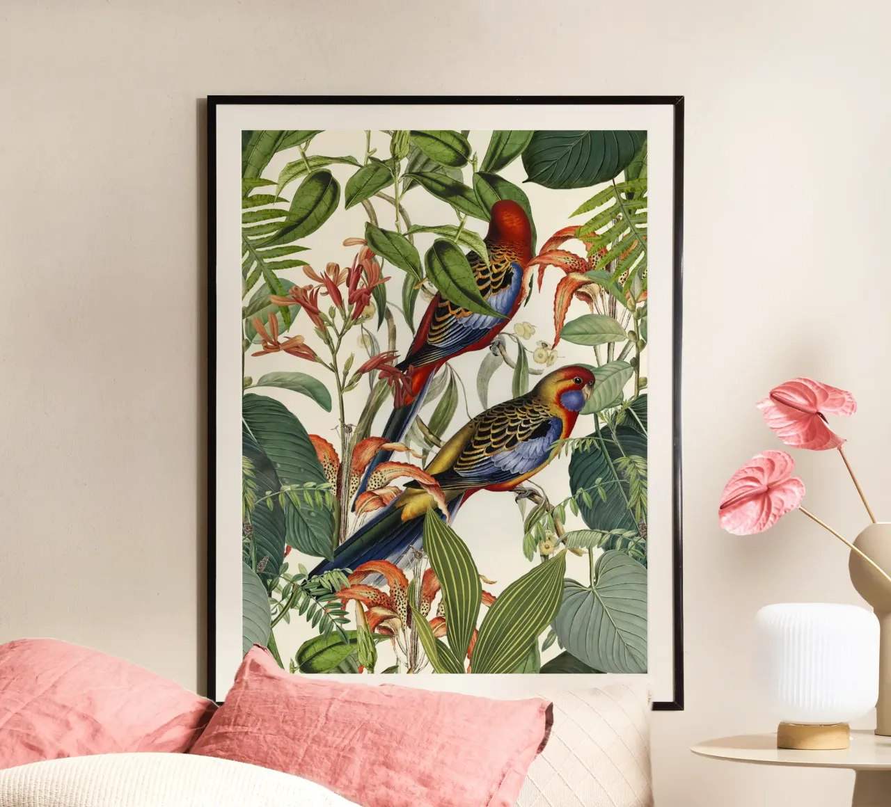 Il giardino esotico dei parrocchetti poster con telaio in alluminio da Andrea Haase Vintage World