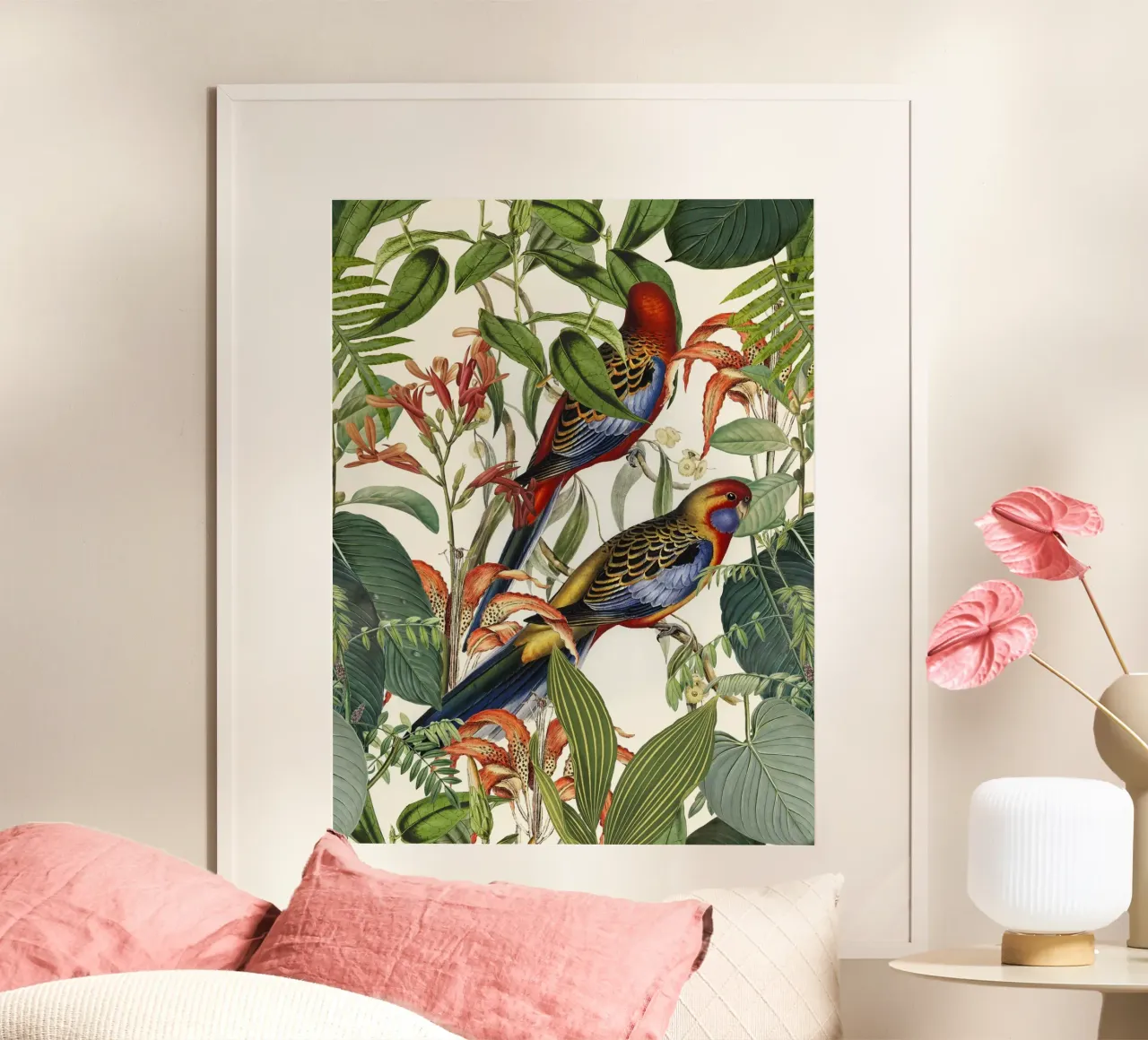 Il giardino esotico dei parrocchetti poster con telaio in alluminio da Andrea Haase Vintage World