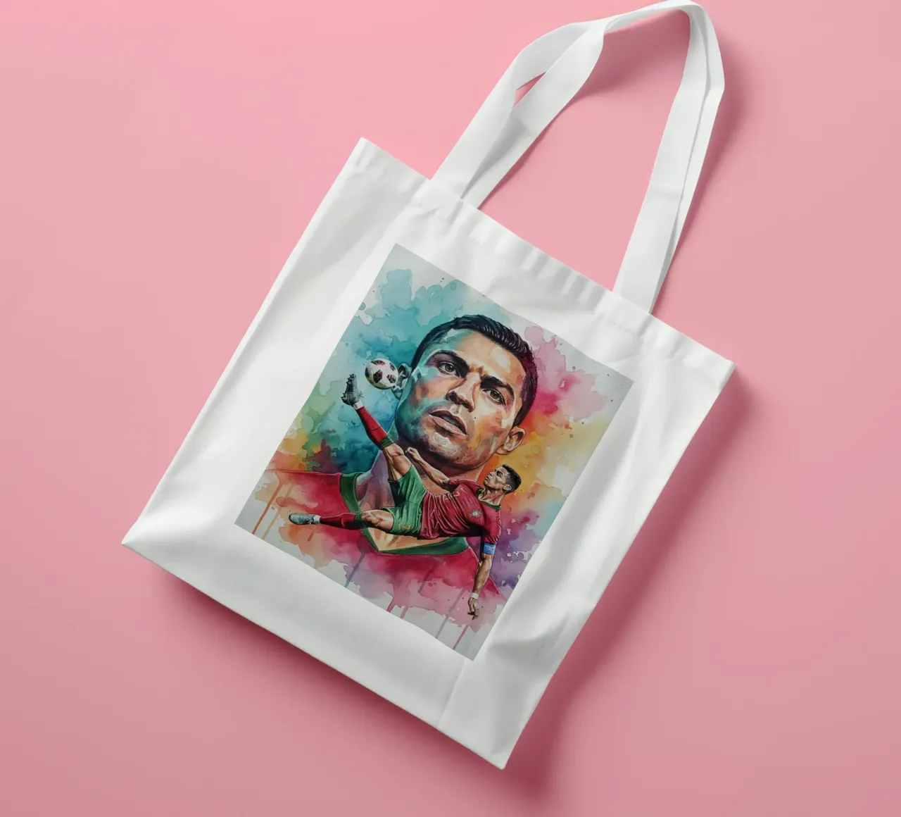 L'iconico calcio di bicicletta di CR7 borsa in juta da Kalis