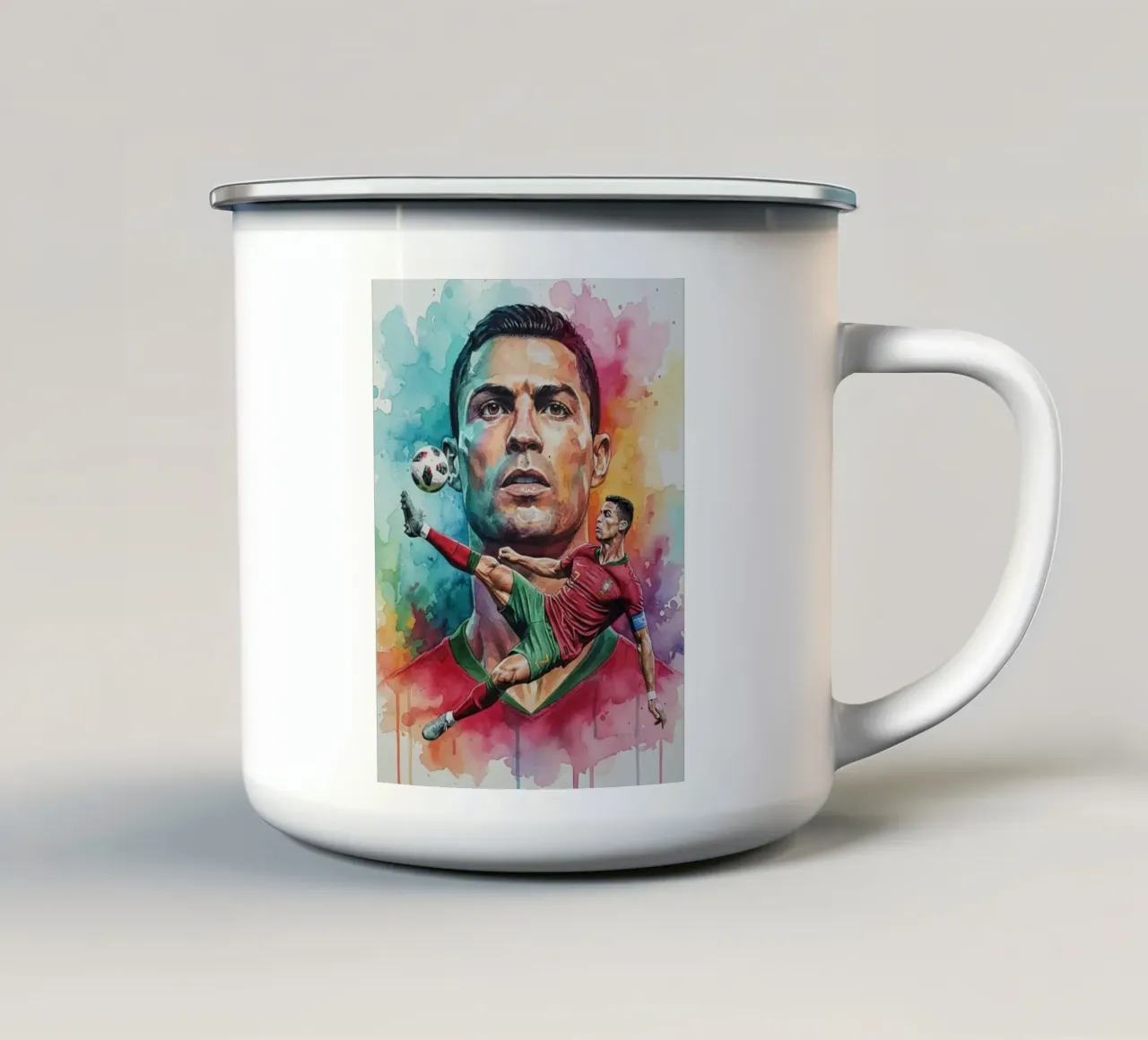 L'iconico calcio di bicicletta di CR7 tazza in smalto da Kalis