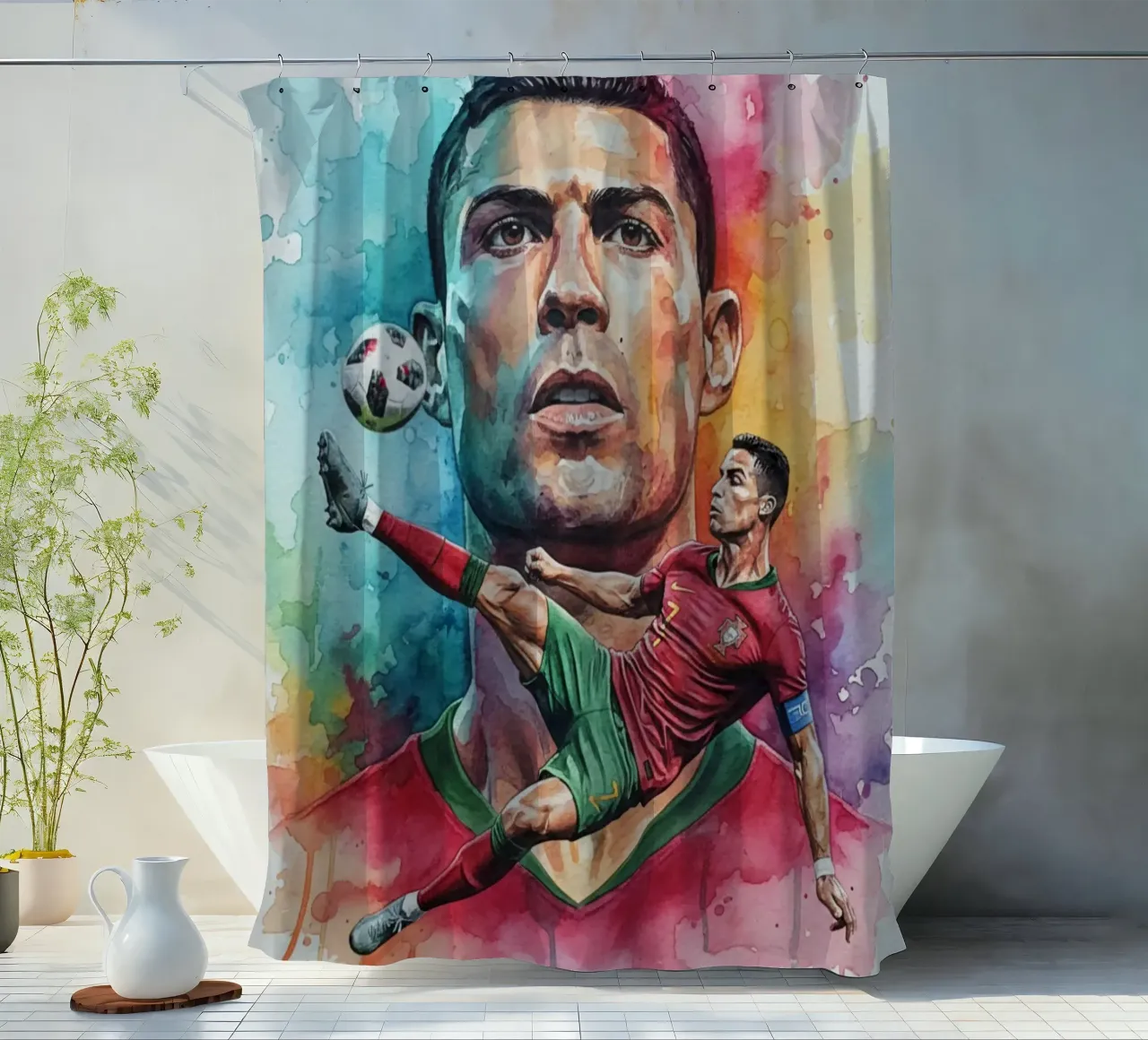 L'iconico calcio di bicicletta di CR7 tenda da doccia da Kalis