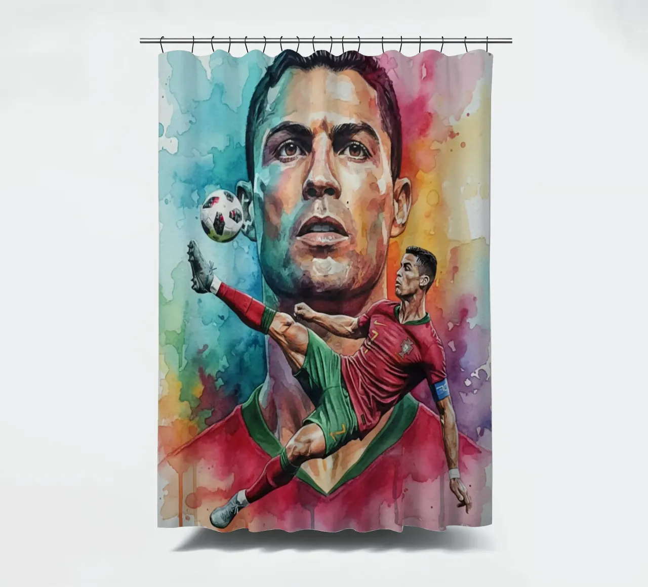 L'iconico calcio di bicicletta di CR7 tenda da doccia da Kalis