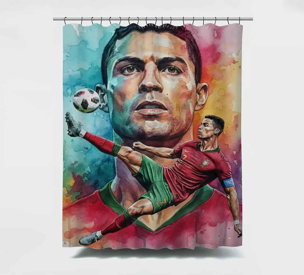 L'iconico calcio di bicicletta di CR7 tenda da doccia da Kalis