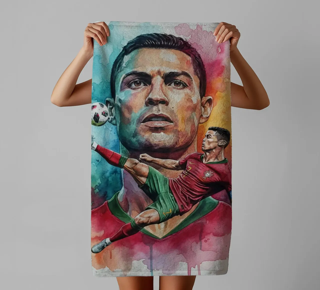 L'iconico calcio di bicicletta di CR7 asciugamano da bagno da Kalis