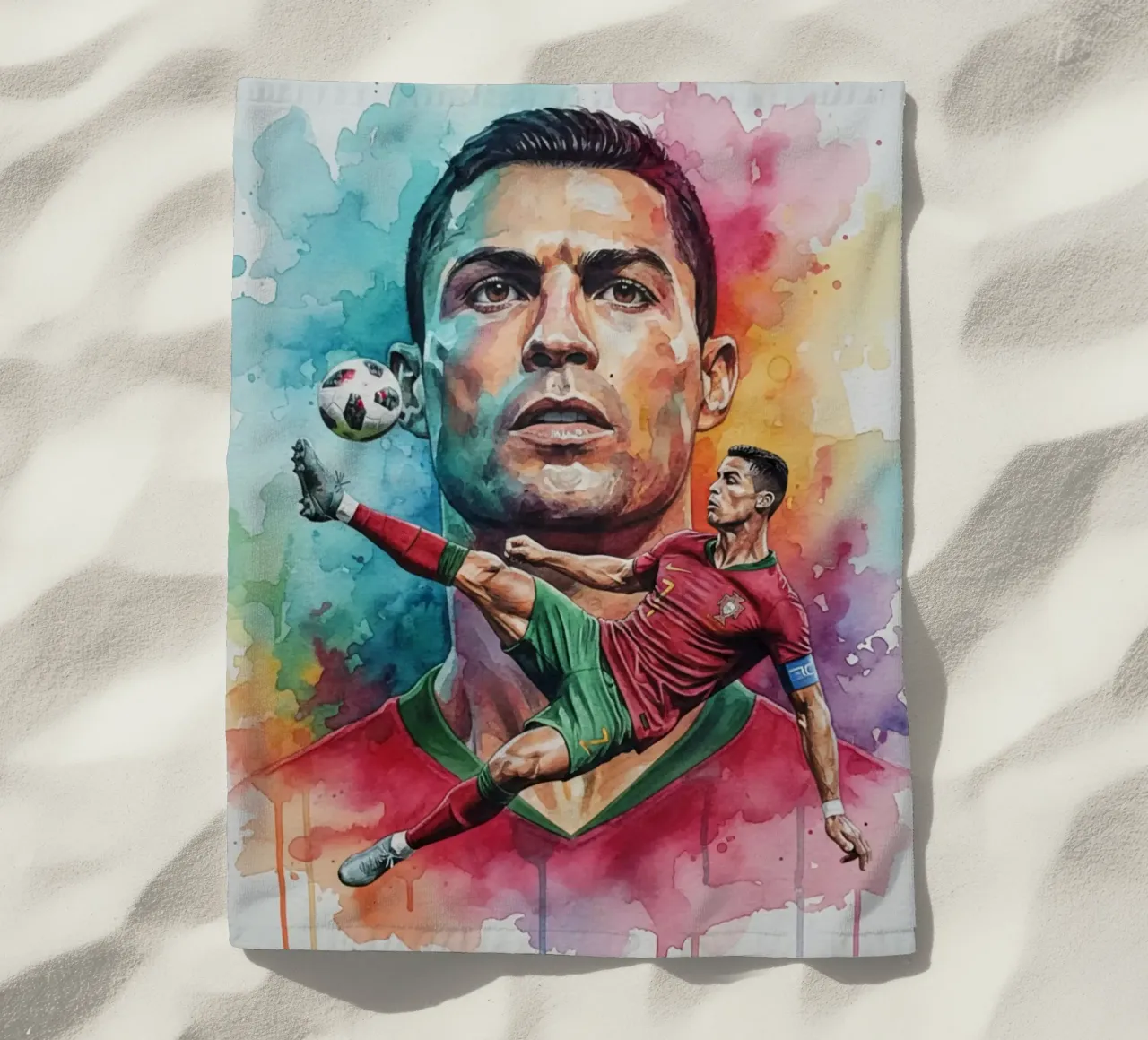 L'iconico calcio di bicicletta di CR7 telo mare da Kalis