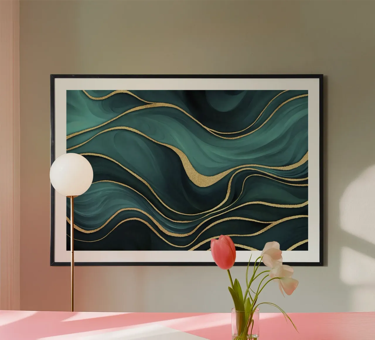 Marmo di lusso verde acqua turchese con oro poster con telaio in alluminio da Andrea Haase Modern Home