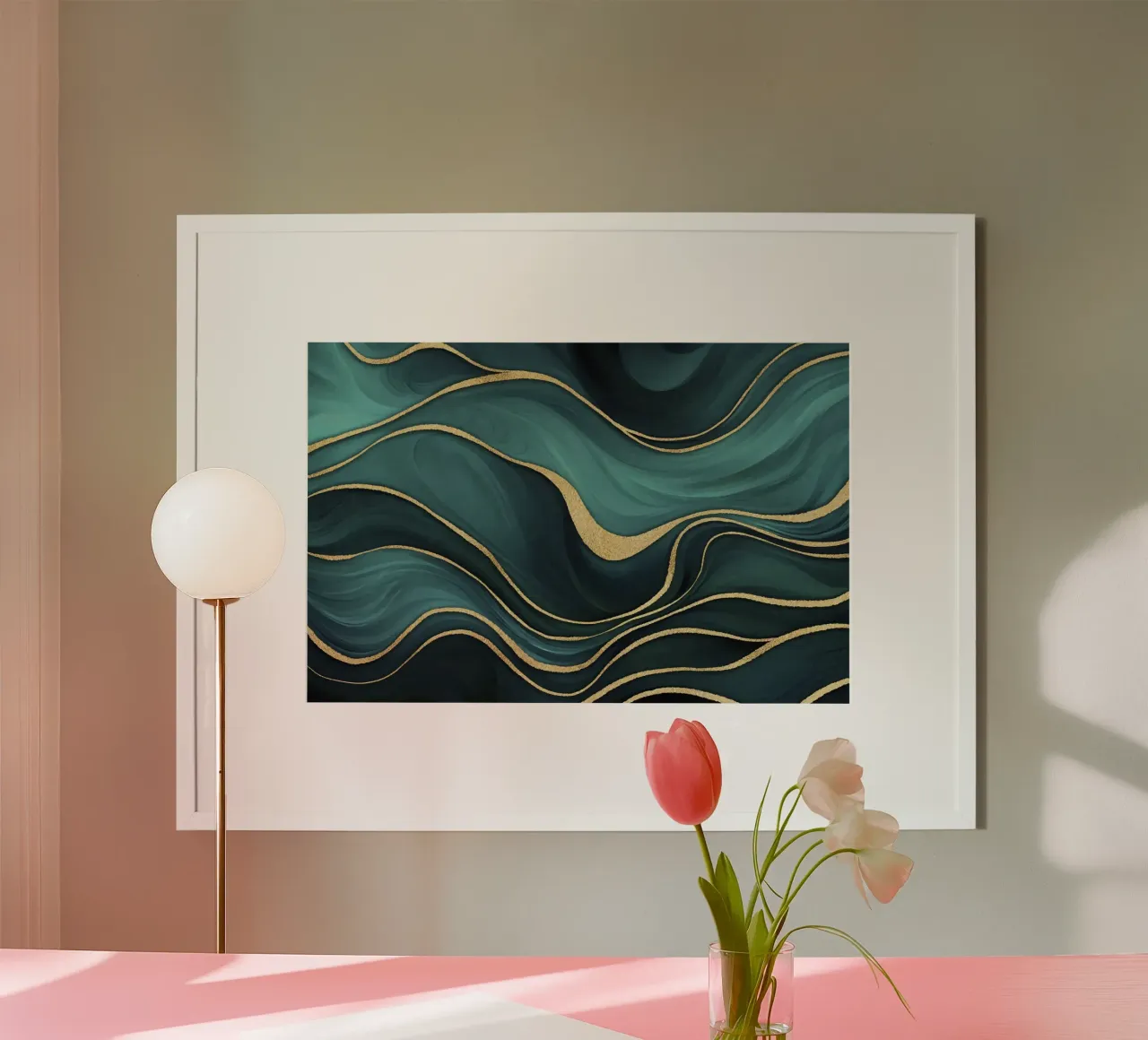 Marmo di lusso verde acqua turchese con oro poster con telaio in alluminio da Andrea Haase Modern Home