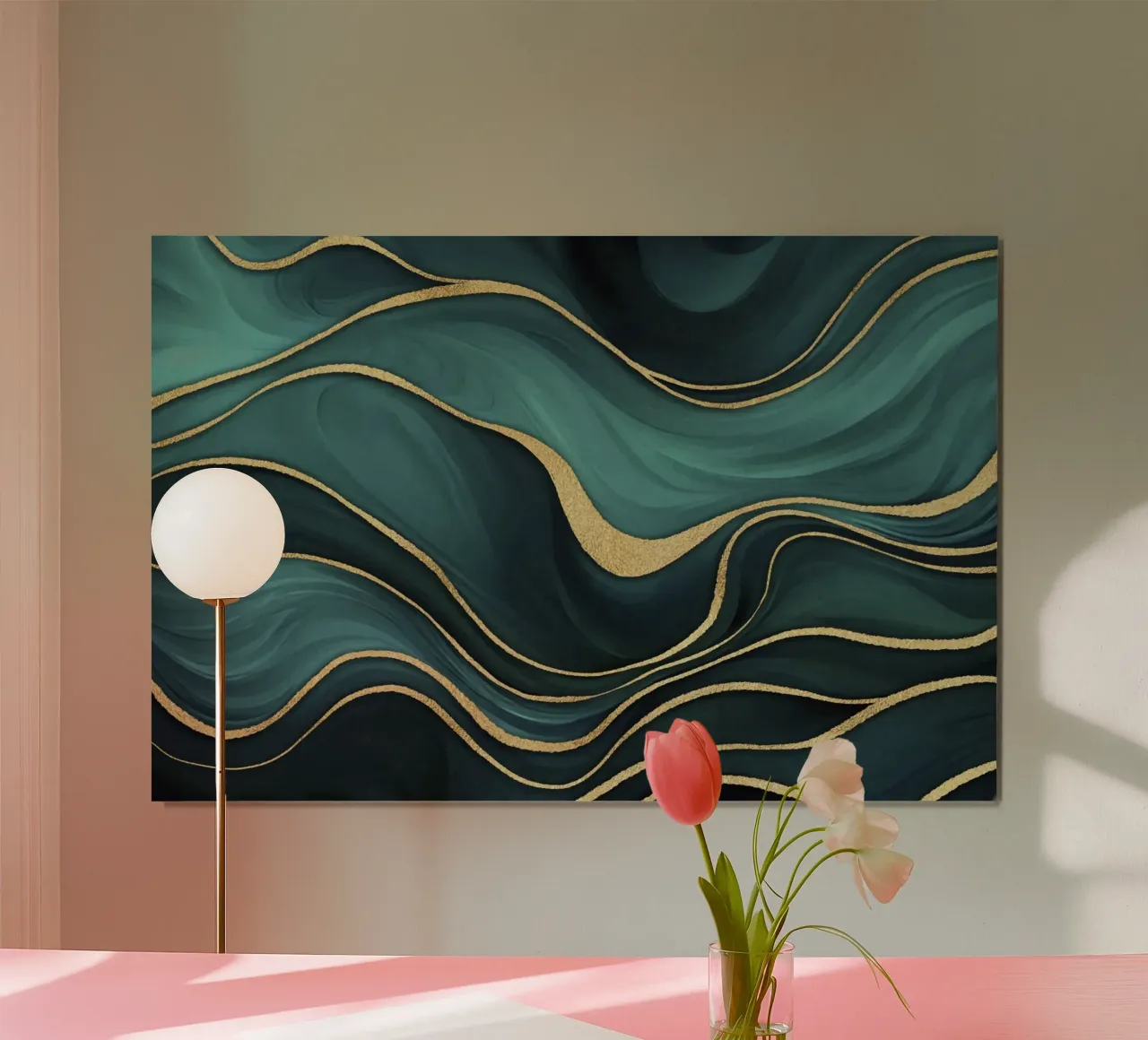 Marmo di lusso verde acqua turchese con oro poster con telaio in alluminio da Andrea Haase Modern Home