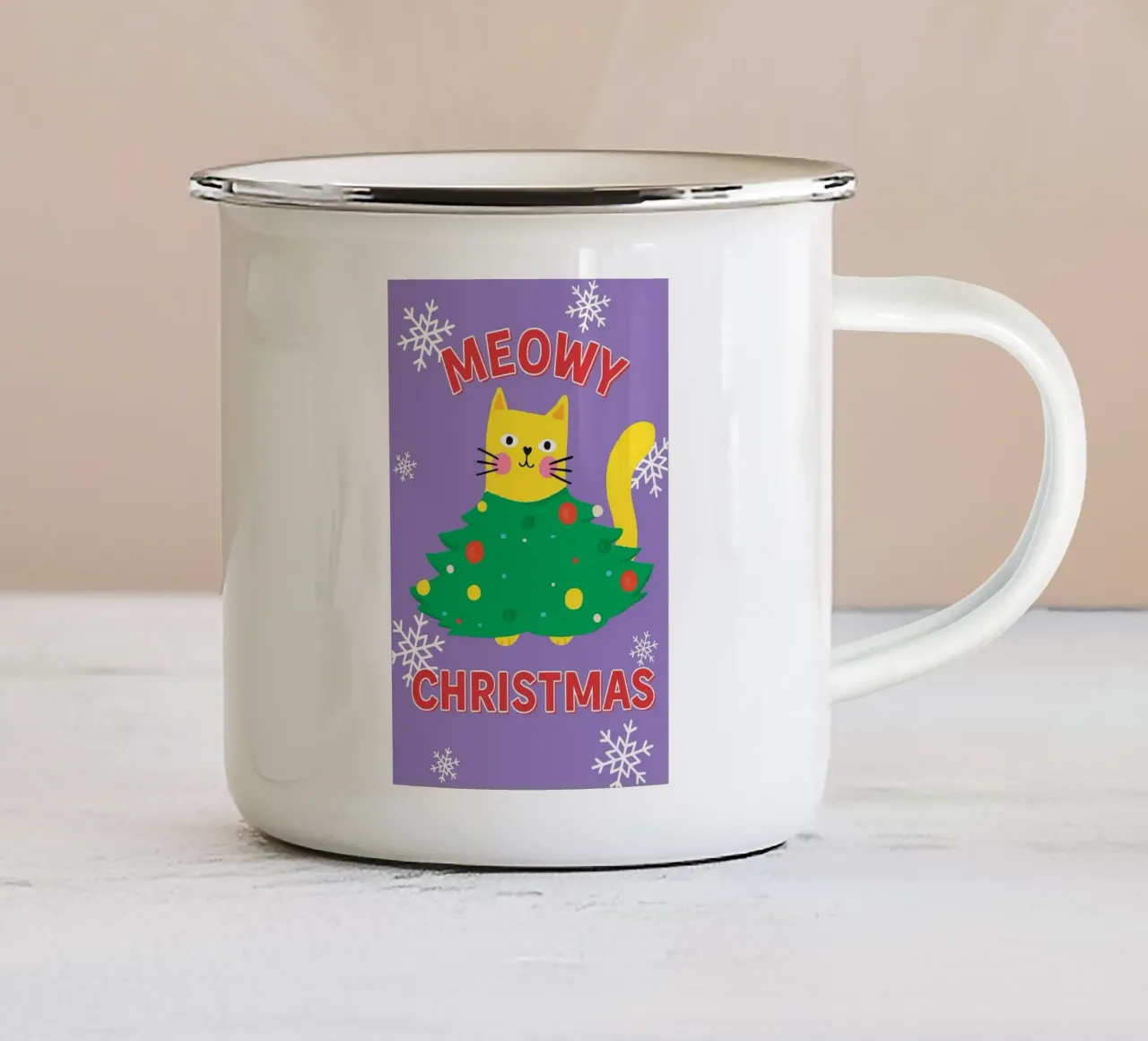 gatto di Natale miagolante tazza in smalto da Avocadoz