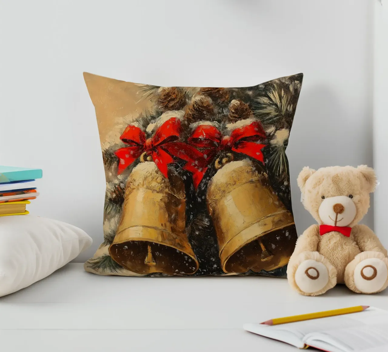 Campane di Natale in un ramo di abete cuscino da Cozy Vibes